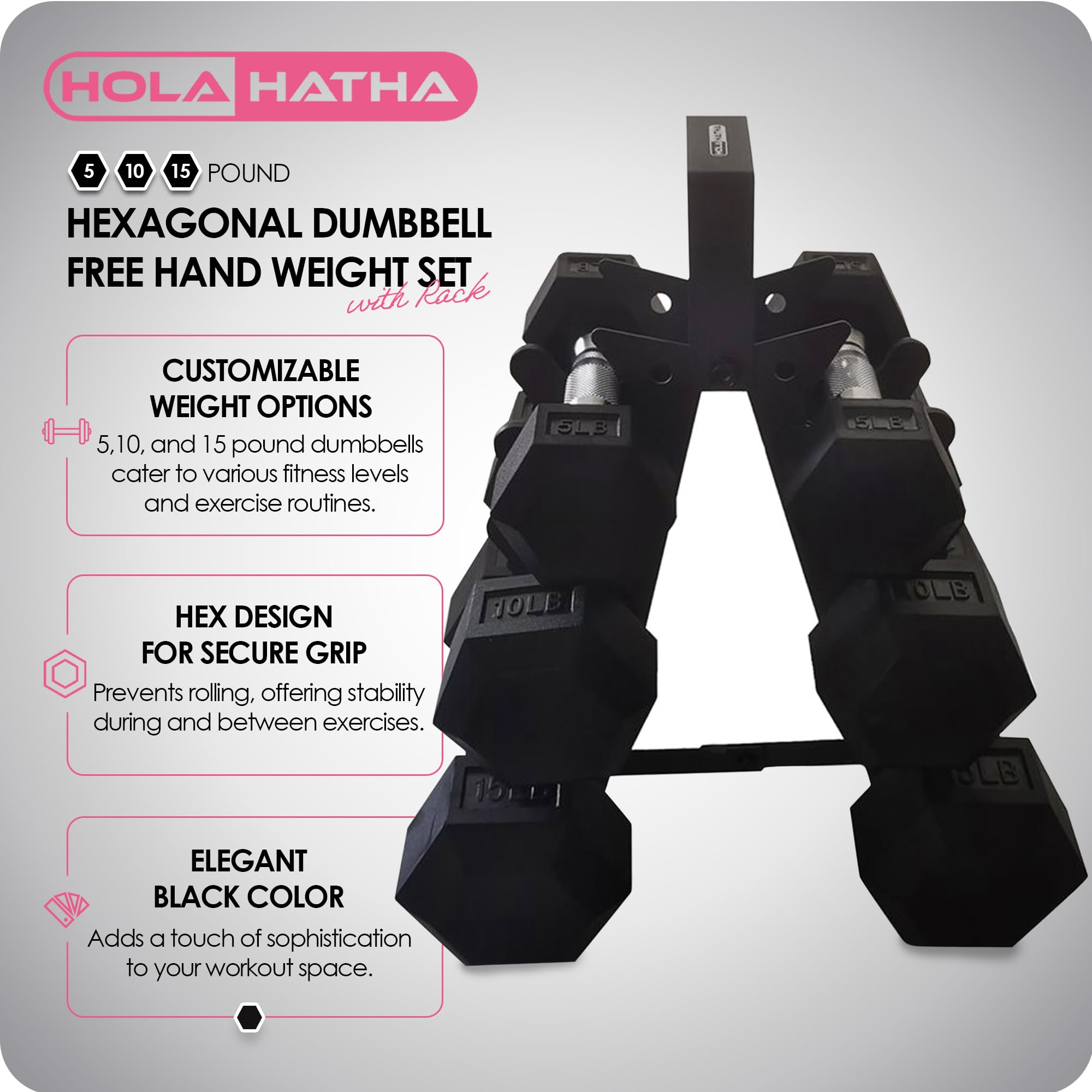 Hexagonal Dumbbell Set with Storage Rack - 6-Piece Free Weights for Home Gym, Strength Training & Fitness Workouts - Perfect for CrossFit, HIIT, and Muscle Building Exercises