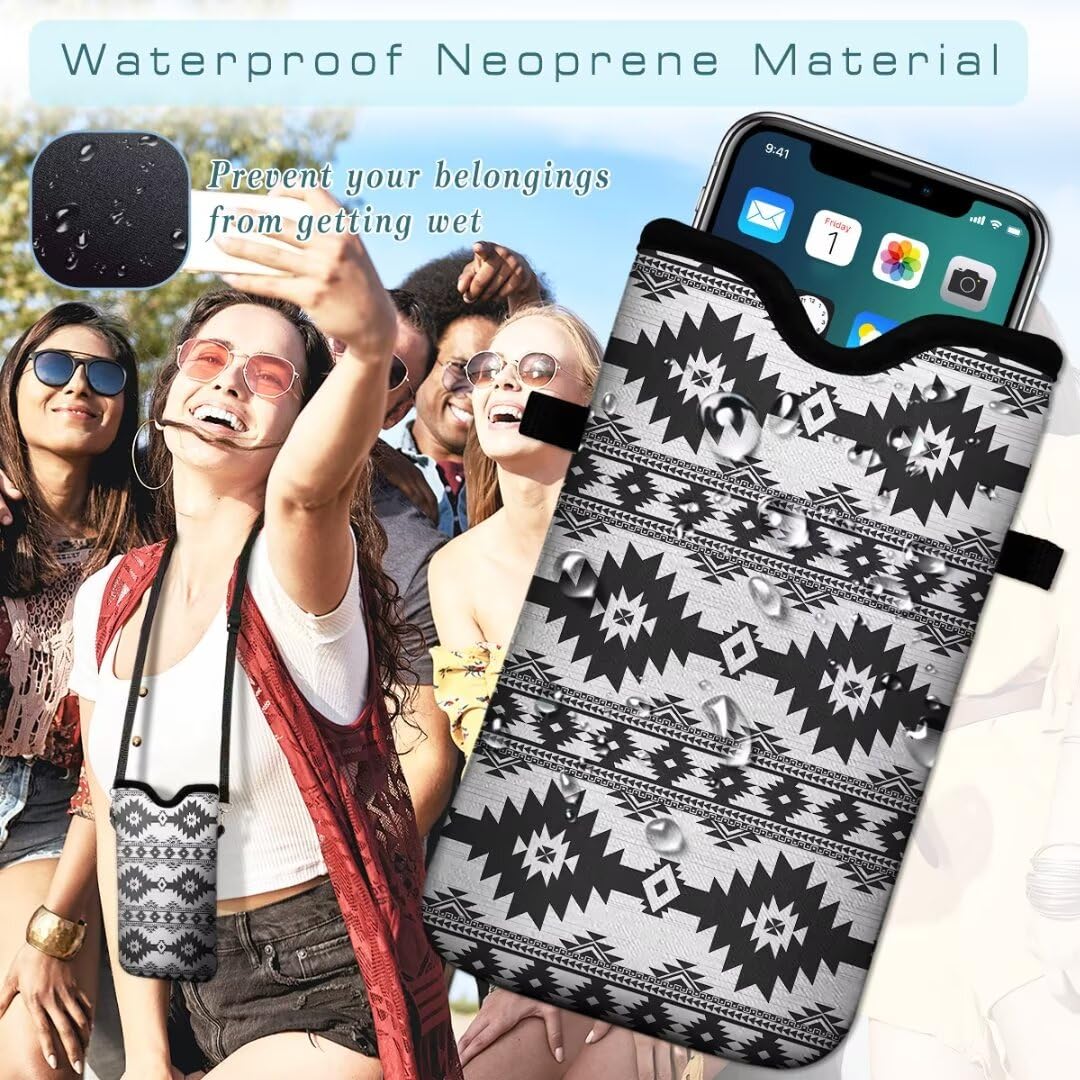 Neoprene Crossbody Phone Pouch with Lanyard - Compatible with iPhone 16/15/14/13/12 & Samsung S24/S23+/A35 - Bohemian Style Phone Sleeve Case for Women & Men - Perfect for Travel, Shopping & Outdoor Activities