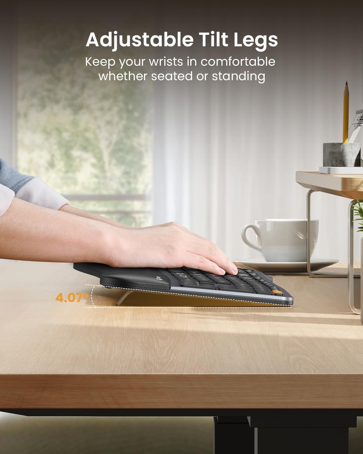ProtoArc EK01 Plus Backlit Bluetooth Ergonomic Split Keyboard - Full Size Wireless Keyboard with Dual Bluetooth & USB, Cushioned Wrist Rest, Rechargeable Battery - Compatible with Windows, Mac, Android (Grey) - Perfect for Office Work, Gaming & Long Typing Sessions