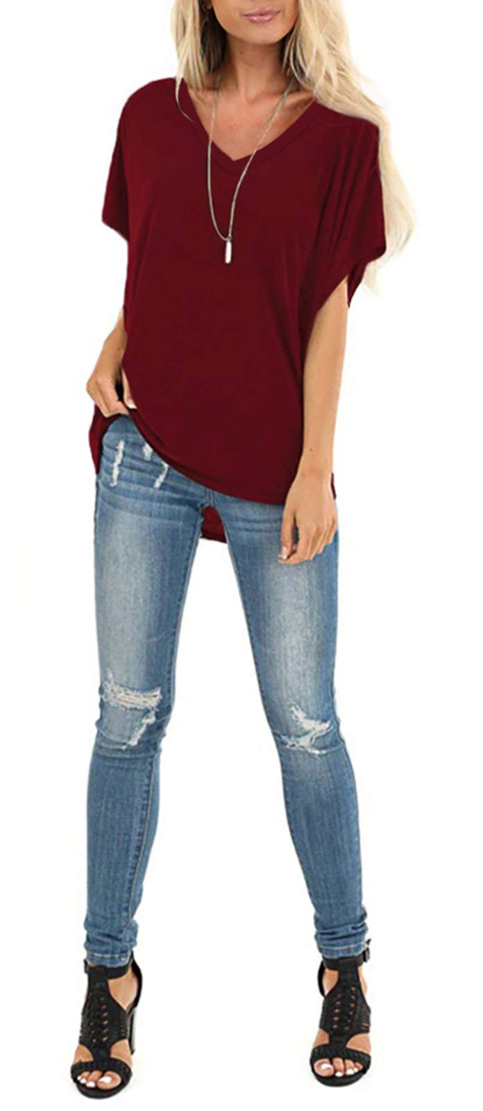 Women's Summer Dolman Sleeve V-Neck Casual T-Shirt - Breathable & Comfortable Top for Everyday Wear, Outings & Beach Vacations