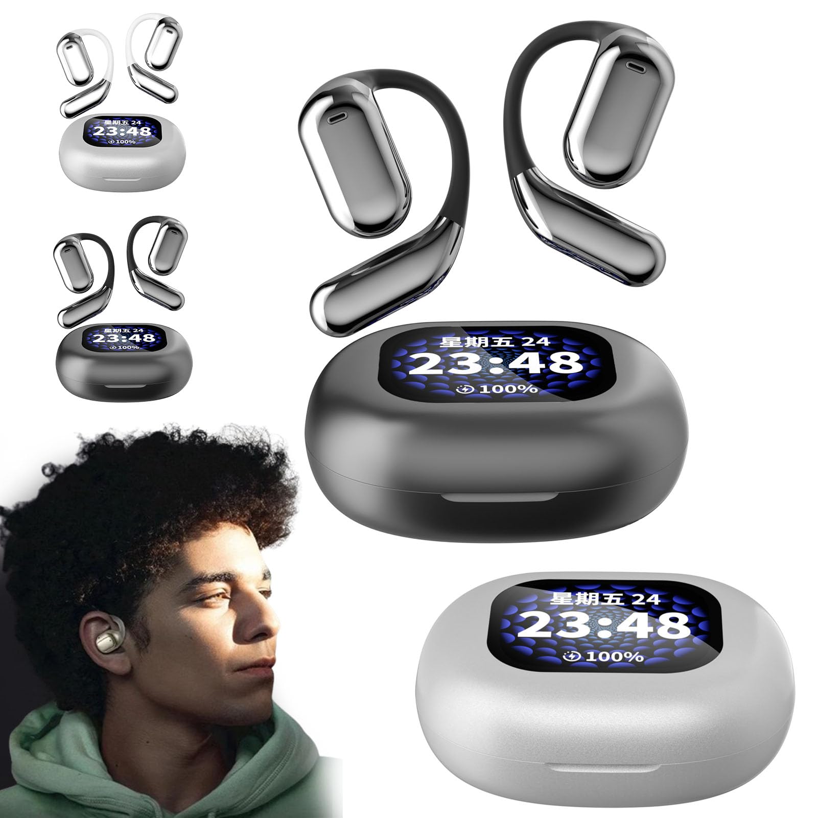 ERAZERS True Wireless Open Ear Bluetooth Earbuds - Bluetooth 5.4, IPX5 Waterproof, LED Display, Intelligent Touch Control (2Pcs) - Perfect for Running, Cycling & Outdoor Activities
