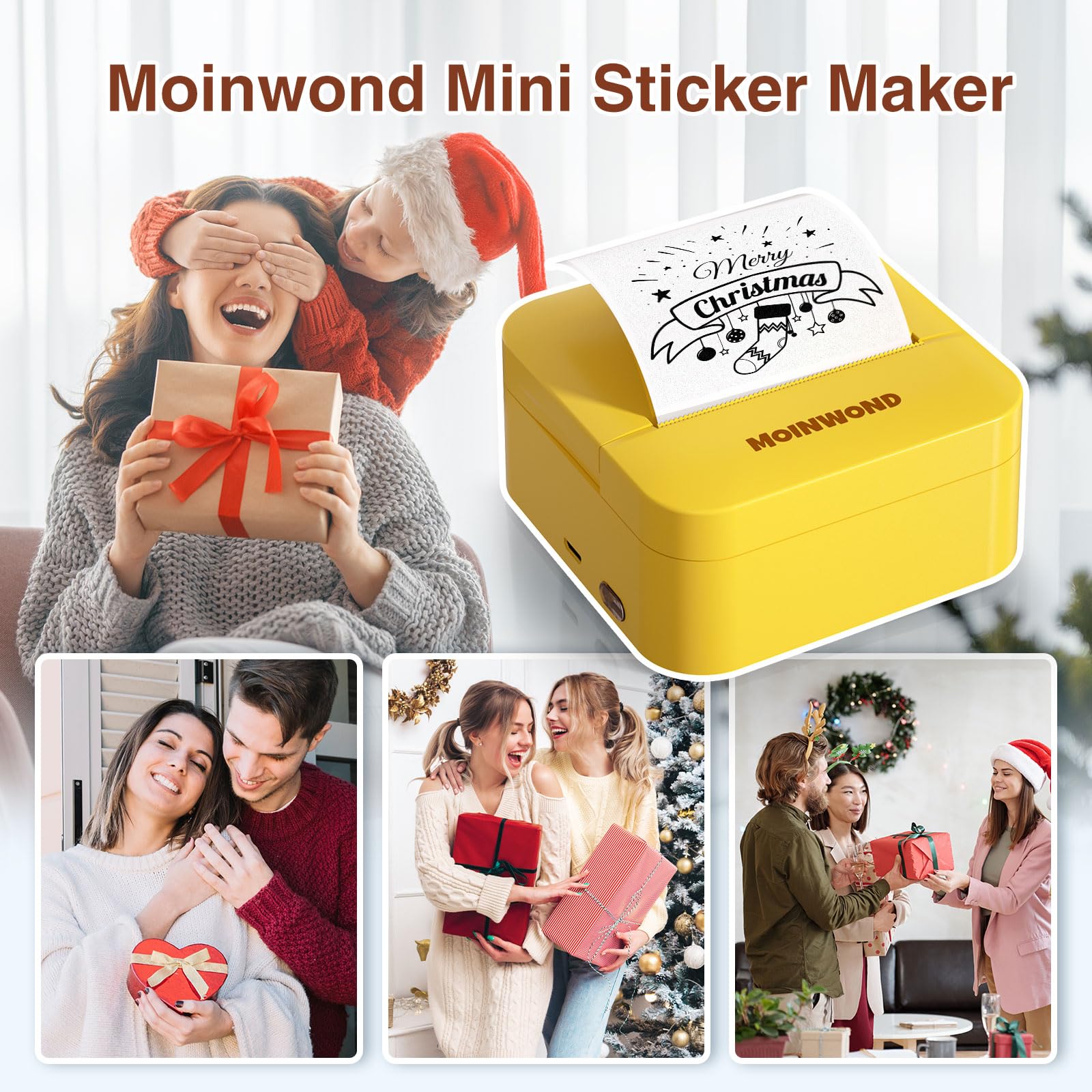 Mini Portable Bluetooth Thermal Sticker Printer - Inkless Rechargeable Sticker Maker for DIY Journals, Notes, Memos & Photos | Compact Pocket Printer with Thermal Paper | Perfect for Scrapbooking, Labeling & Creative Projects (Yellow D1)