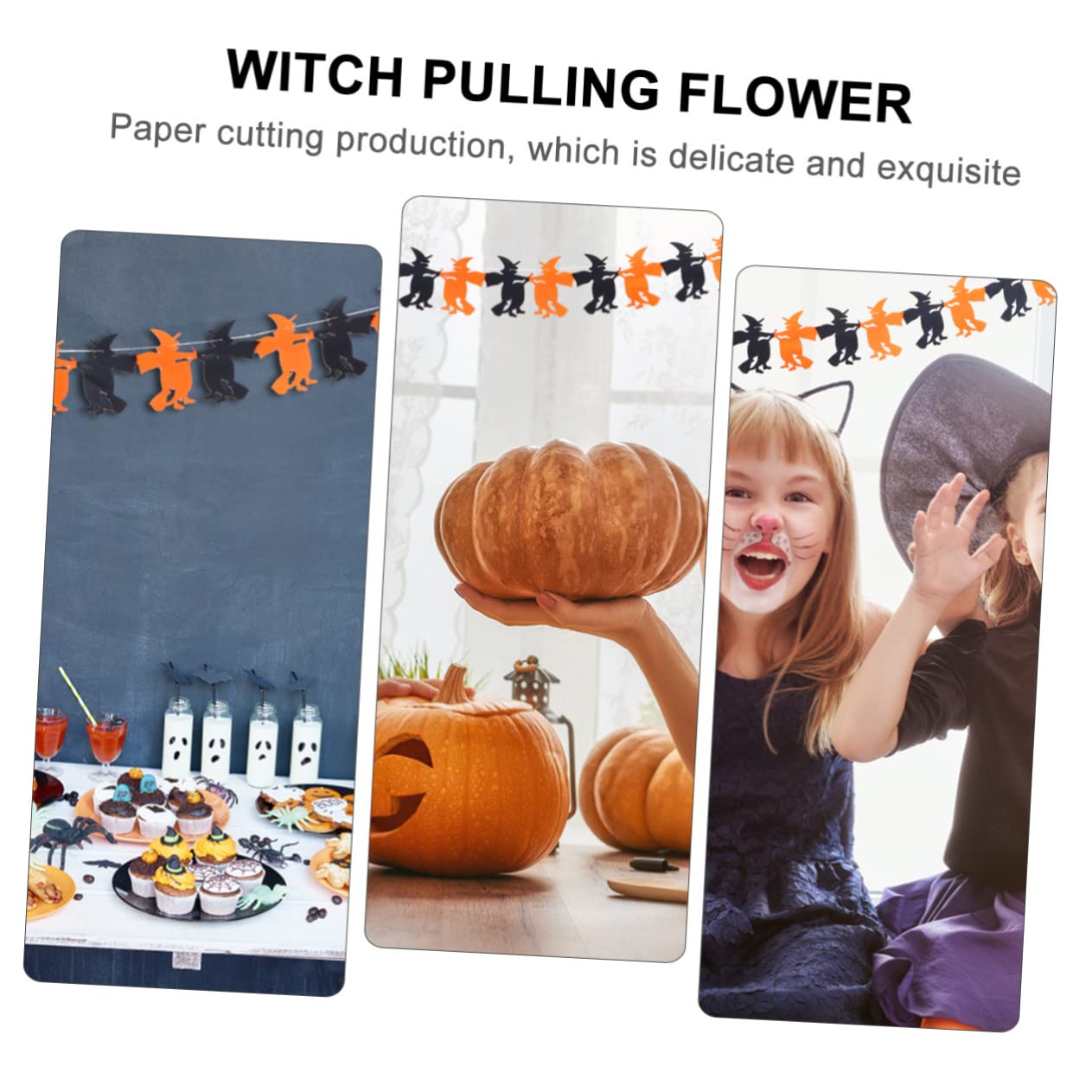 VICASKY 4-Piece Witch Pulls Flags with Flowers - Halloween Party Decorations, Hanging Bunting Banner for Witch-Themed Parties, Home & Outdoor Halloween Decor