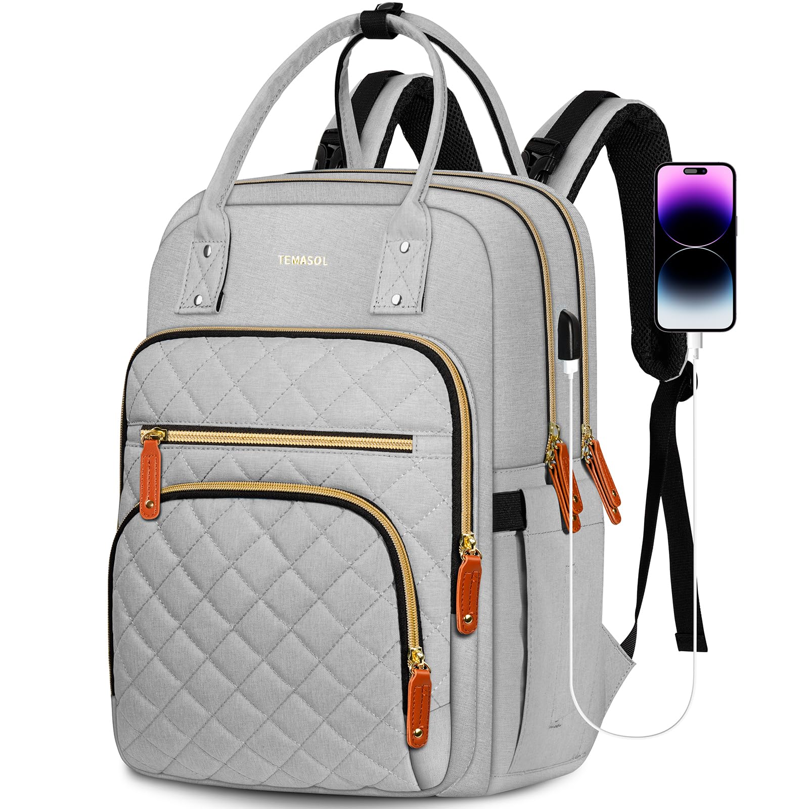 Anti-Theft Laptop Backpack for Women - 15.6 Inch USB Charging Travel Backpack, Stylish College & Business Computer Bag for Office, Teacher, Nurse - Perfect for Work, School & Daily Commute (Grey)