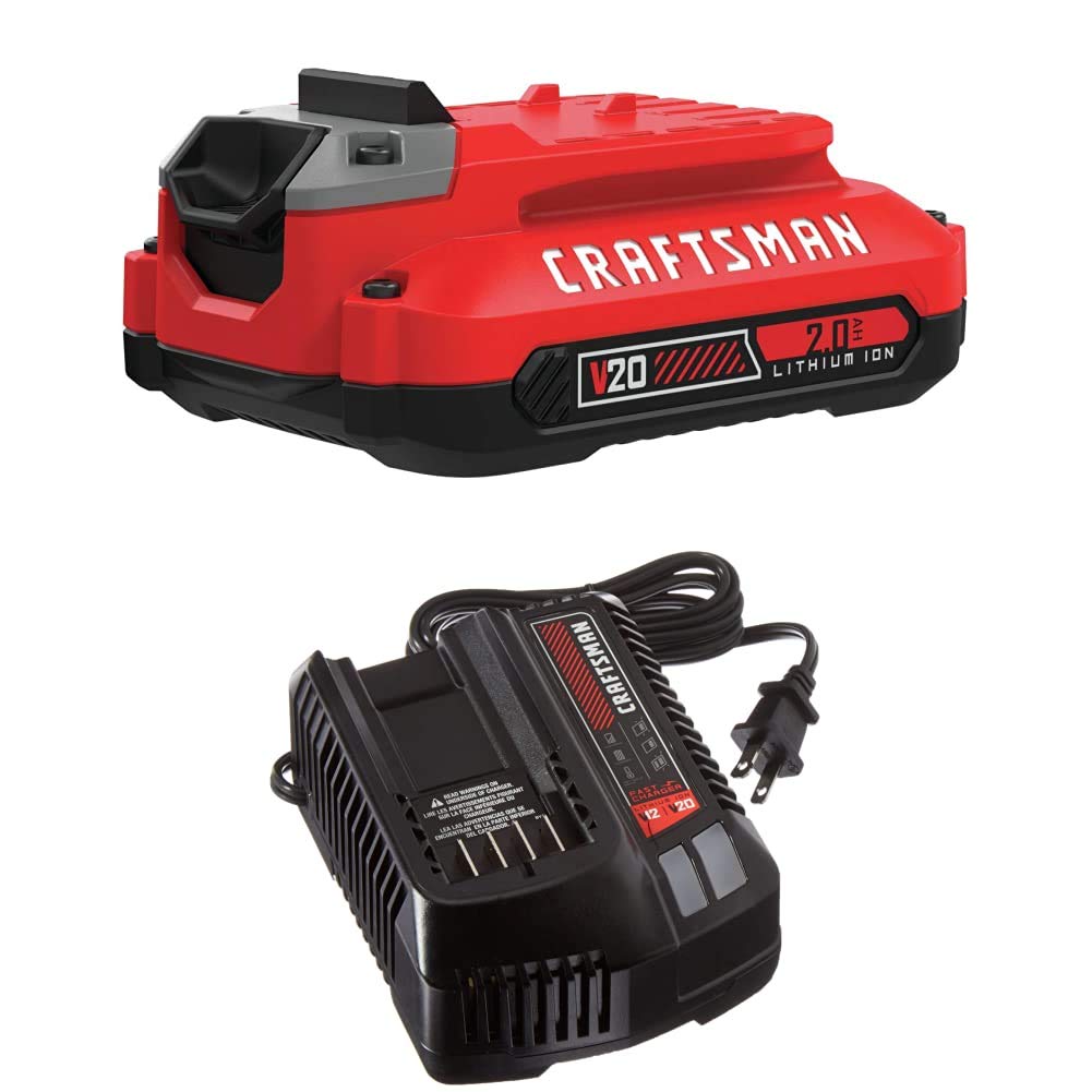 CRAFTSMAN V20 2.0Ah Lithium-Ion Battery with Fast Charger (CMCB202 & CMCB104) - Power Tool Battery Replacement for Drills, Saws & Outdoor Equipment | Compatible with CRAFTSMAN V20 Tools