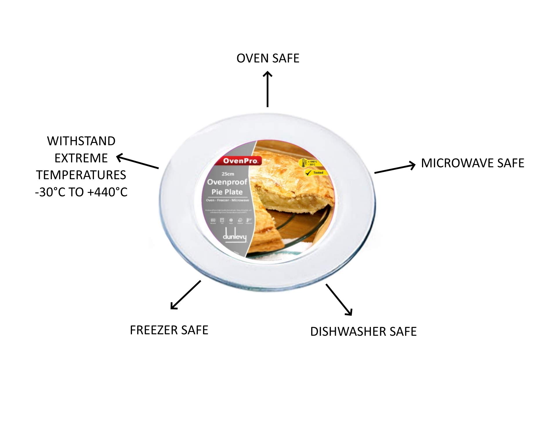 Dunlevy 10-Inch Oven-Safe Glass Pie Plate - Transparent Baking Dish for Pies, Tarts & Flans - Heat-Resistant from Oven to Table (25cm, 1-Piece) - Perfect for Thanksgiving, Christmas Baking & Family Dessert Serving