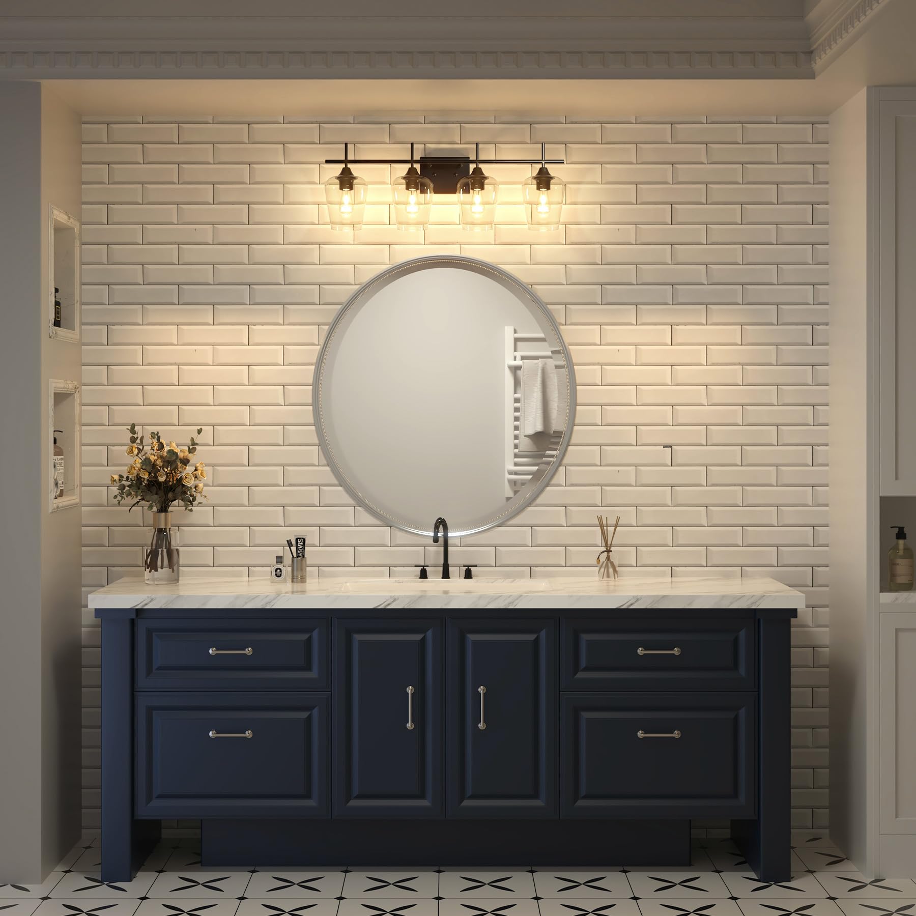 VONLUCE 4-Light Modern Bathroom Vanity Light Fixture with Clear Glass - Matte Black Wall Sconce for Bathroom, Bedroom, Hallway & Kitchen | Perfect Over Mirror Lighting for Home Decor