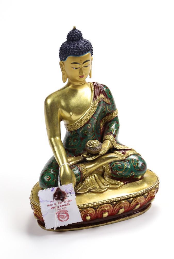 Hand-Painted Unique Shakyamuni Buddha Statue in Green Robes - Perfect for Meditation, Home Altar & Spiritual Decor
