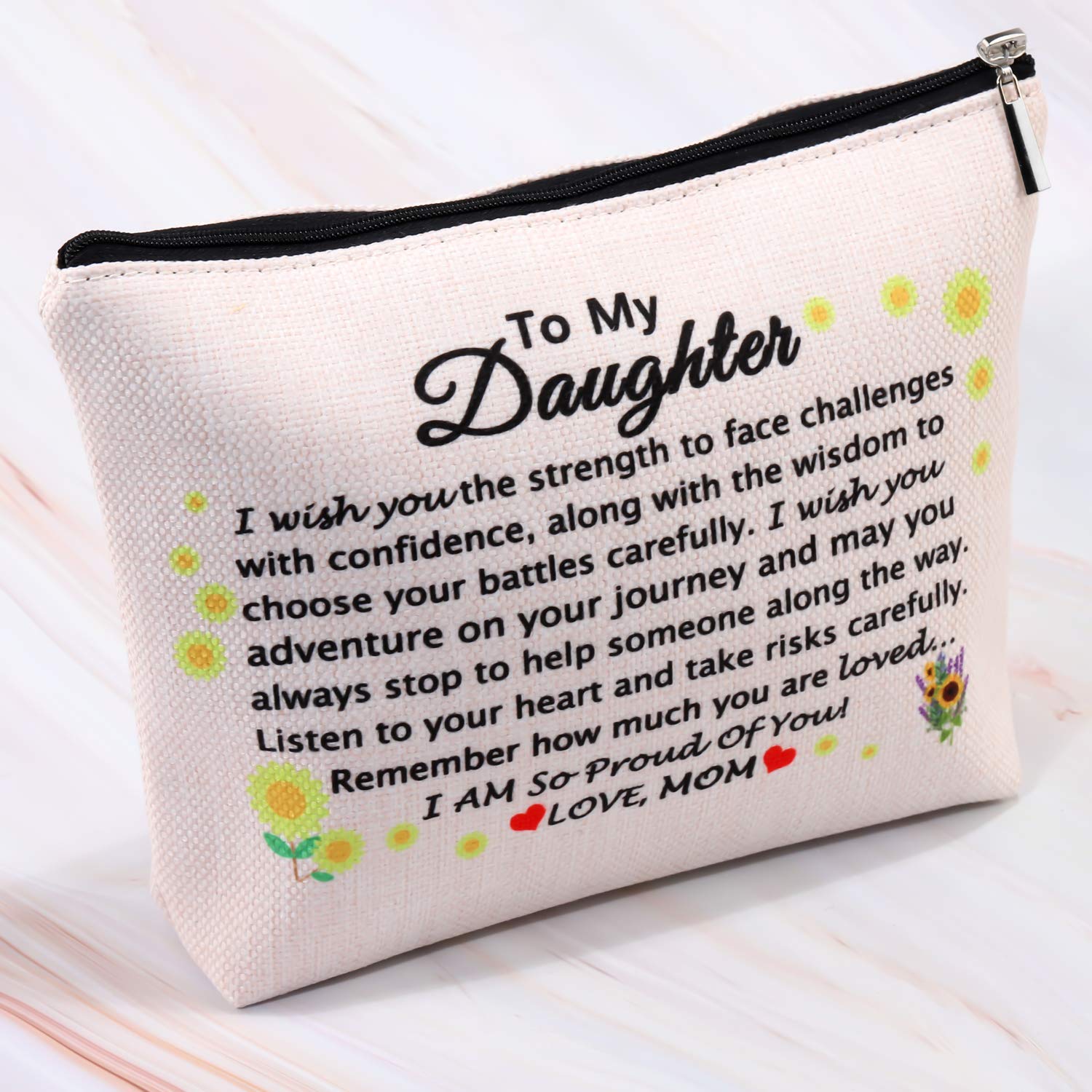 MBMSO Canvas Makeup Bag - Best Gift for Daughter from Mom, Graduation & Birthday Present, Cosmetic Pouch for Travel & Daily Use | Perfect for Teens, College Students & Women | 'To My Daughter' Keepsake