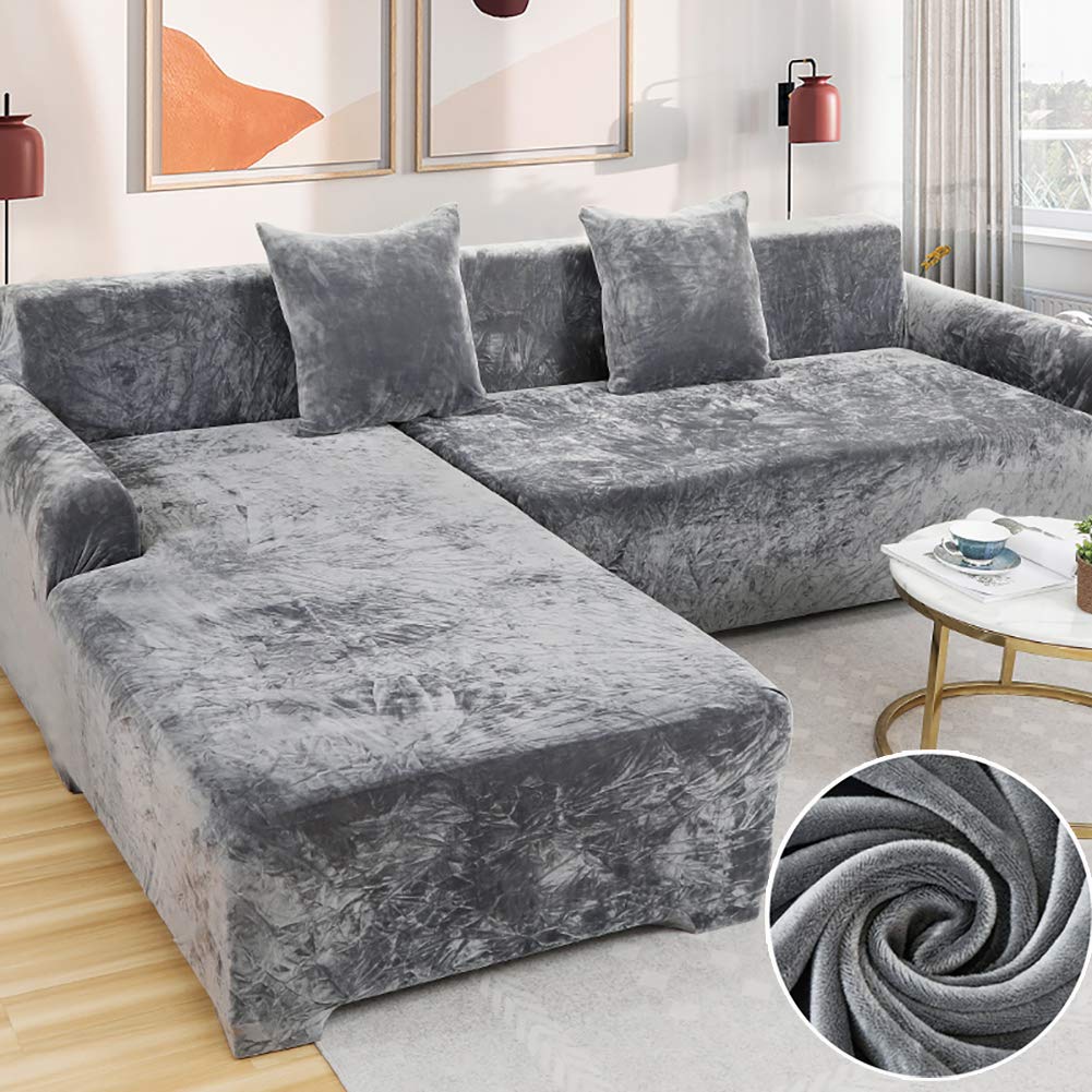 Premium L-Shaped Stretch Sofa Slipcover - Universal Fit for 235-300cm L-Shaped Couches (4-Seater) | Soft Plush Furniture Protector with Anti-Slip Design | Perfect for Living Room, Family Room & Home Theater Comfort