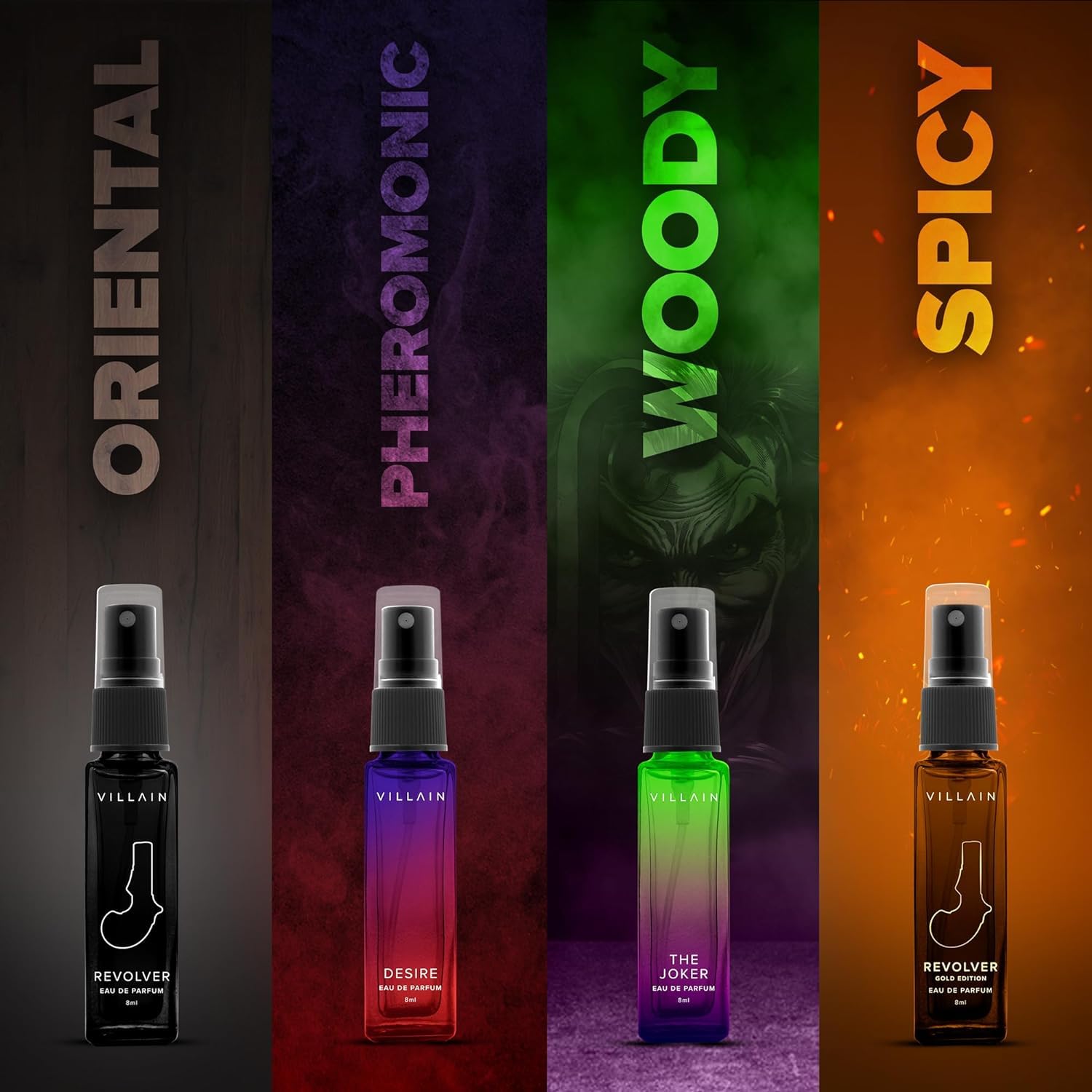 Premium Men's Perfume Gift Set - Villain Raid Luxury 4x8ml EDP Fragrance Combo (Woody & Spicy) | Long Lasting Cologne for Day to Night Wear | Perfect Birthday, Anniversary & Valentine's Day Present for Him