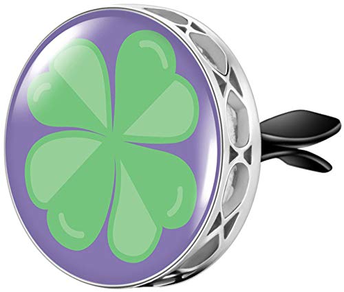 Wild Essentials Four Leaf Clover Essential Oil Car Vent Diffuser - Stainless Steel Aromatherapy Locket with 8 Color Refill Pads | Customizable Air Freshener for Car, Home & Office | Lucky Charm Shamrock Scented Decor