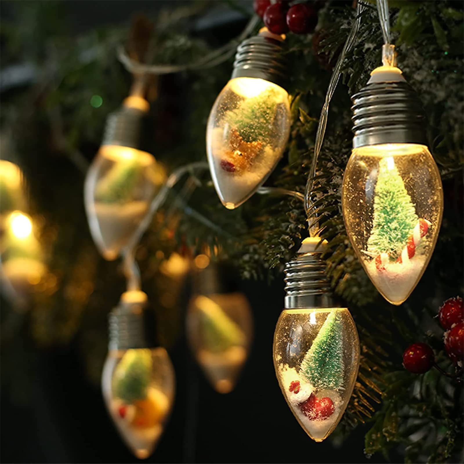 6.6ft Christmas Tree Snow Globe String Lights - 10 LED Globe Bulbs with Tree, Snow & Cute Ornaments for Indoor, Bedroom, Patio, Fireplace Decor | Perfect for Holiday, Xmas, Winter Home Decoration & Party Lighting