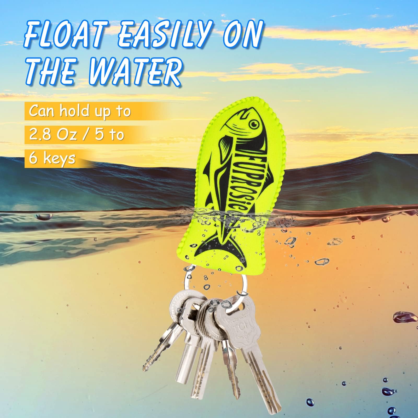 **Glow in the Dark Floating Keychain for Boating - Waterproof Boat Key Float with Wrist Coil - Holds 5-6 Keys (2-Pack, Green & Orange) - Perfect for Kayaking, Fishing, and Water Sports**