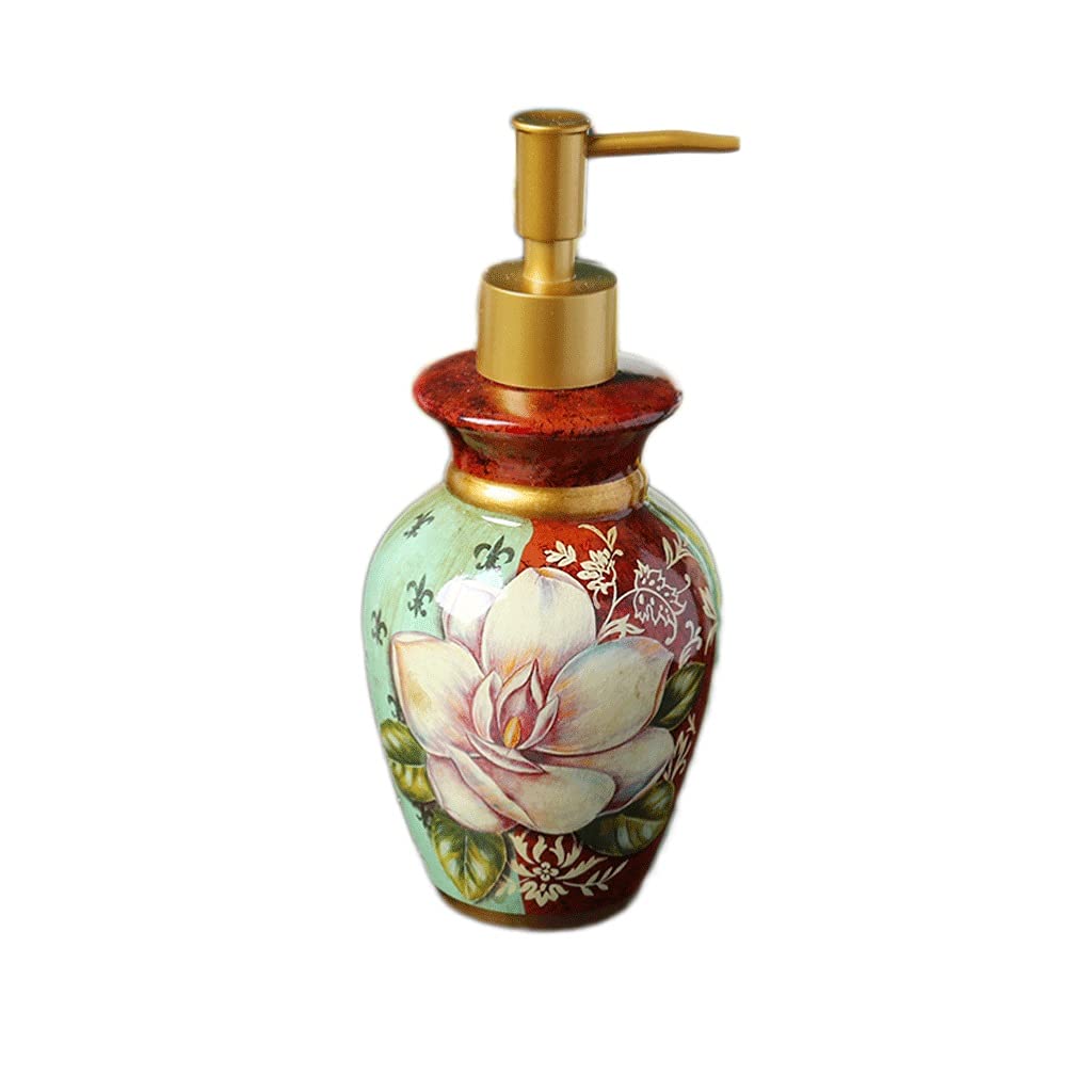 Hand-Painted Ceramic Sunflower Soap Dispenser 550ml/18.6oz - Bathroom & Kitchen Liquid Soap Pump - Vintage Floral Decor for Home, Spa, and Guest Bathrooms