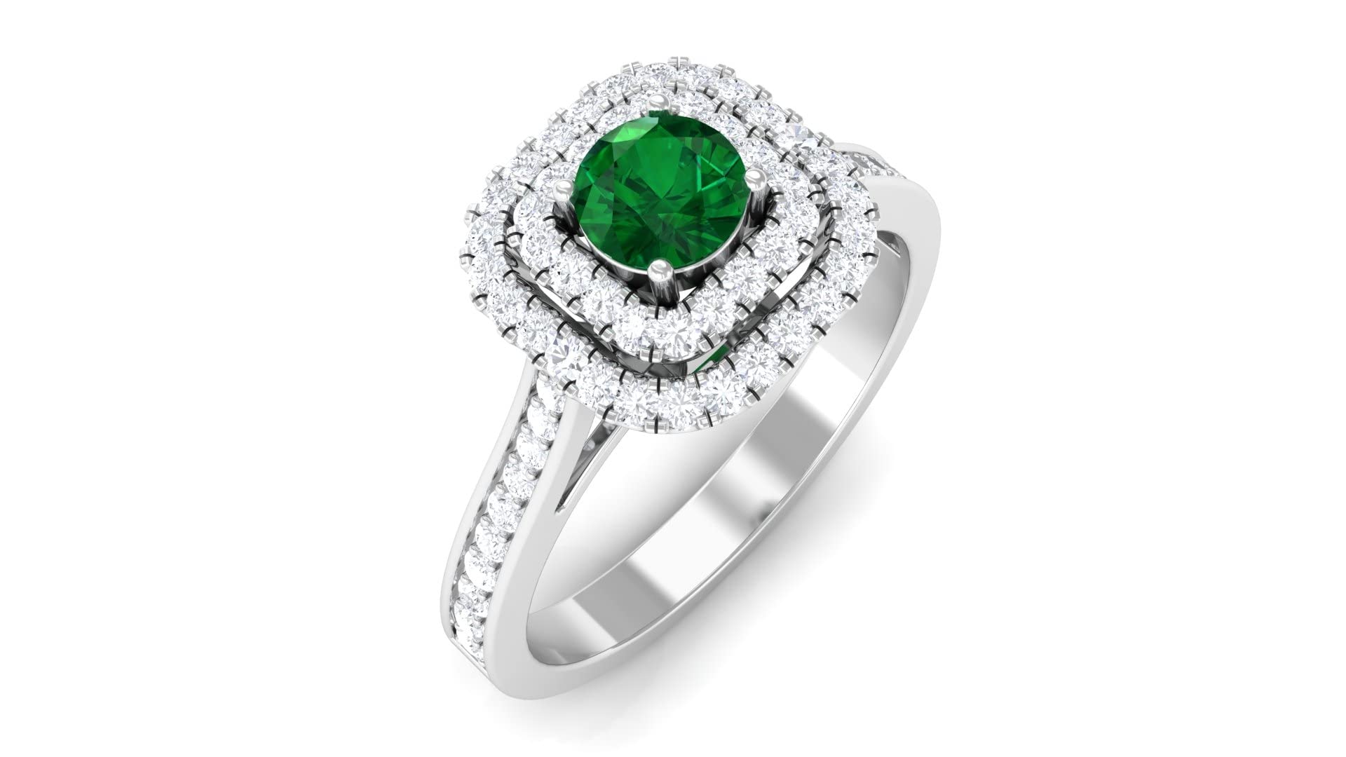 0.75 Carat Emerald and Diamond Engagement Ring - 14K Solid Gold Vintage Inspired Double Halo Ring - Perfect for Proposals, Anniversaries & Special Occasions