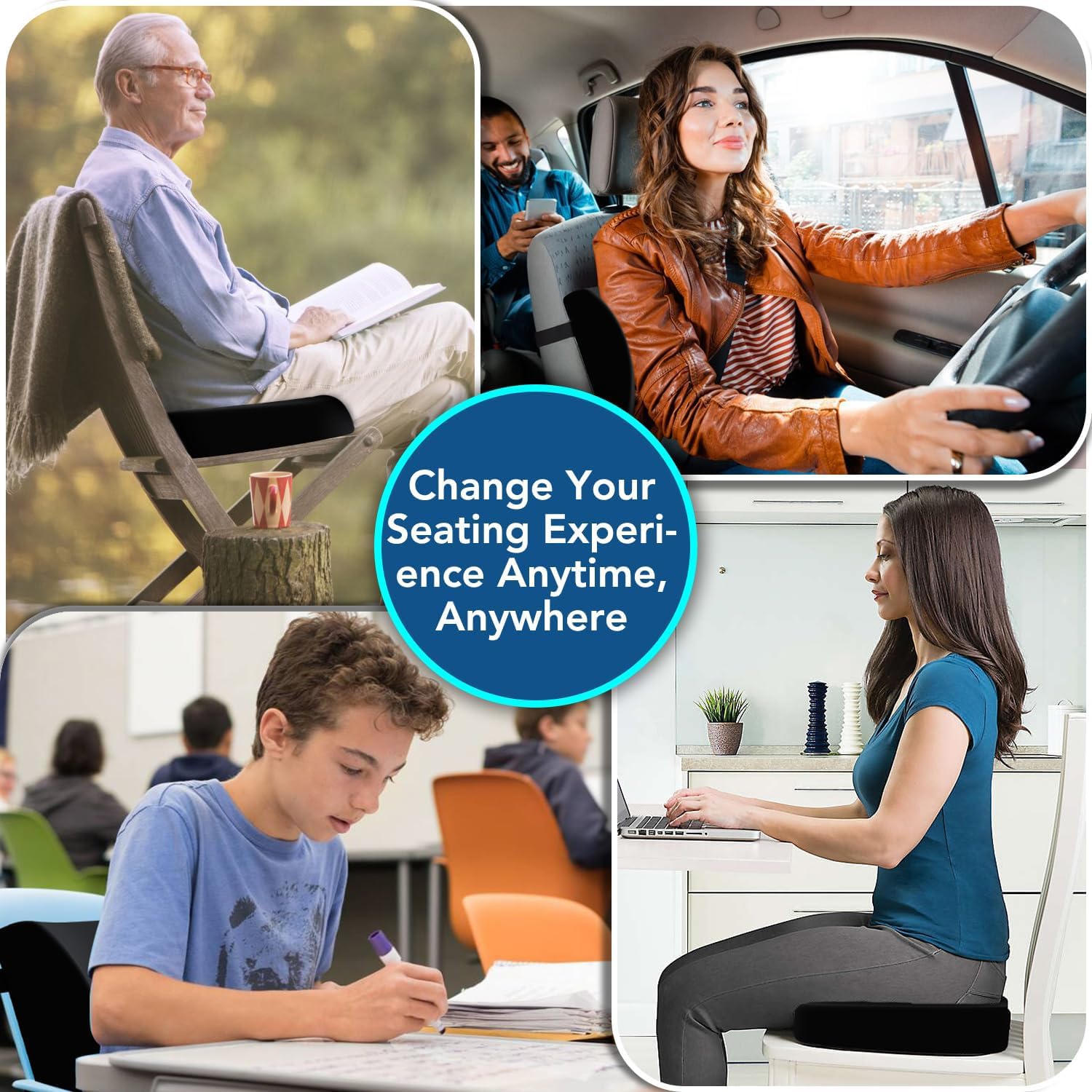 Premium Memory Foam Seat Cushion for Sciatica & Back Pain Relief - Orthopedic Lumbar Support Pillow for Office Chairs, Car Seats & Wheelchairs - Ergonomic Coccyx Cushion with Washable Cover (Black) - Perfect for Long Work Hours, Road Trips & Mobility Comfort