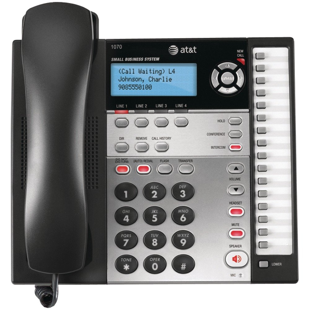 AT&T 1070 4-Line Expandable Corded Phone System with Caller ID, Call Waiting & Speakerphone - 1 Handset (Black/Silver) for Home & Office Communication