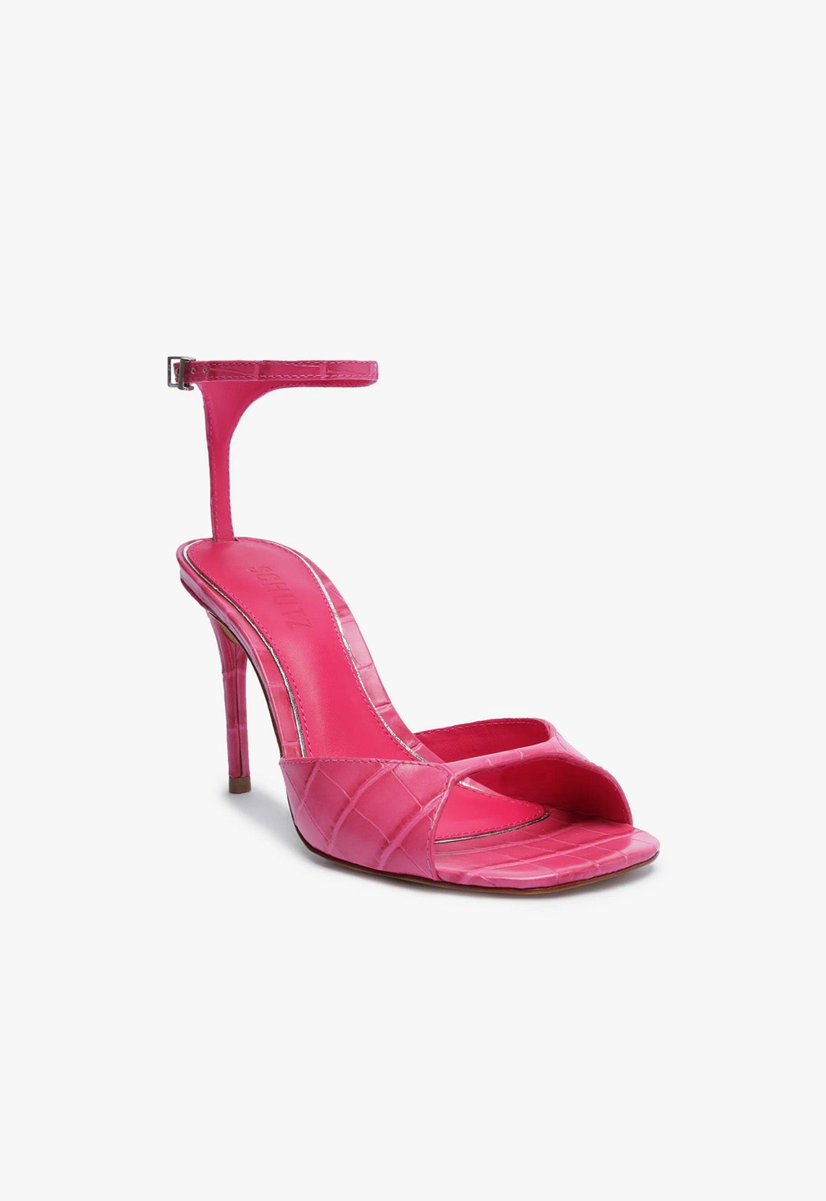 Crocodile Embossed Leather Sandals for Women - 24mm Heel Height - Comfortable Dressy Summer Sandals for Weddings, Parties & Office Wear (Style S2178500010008)