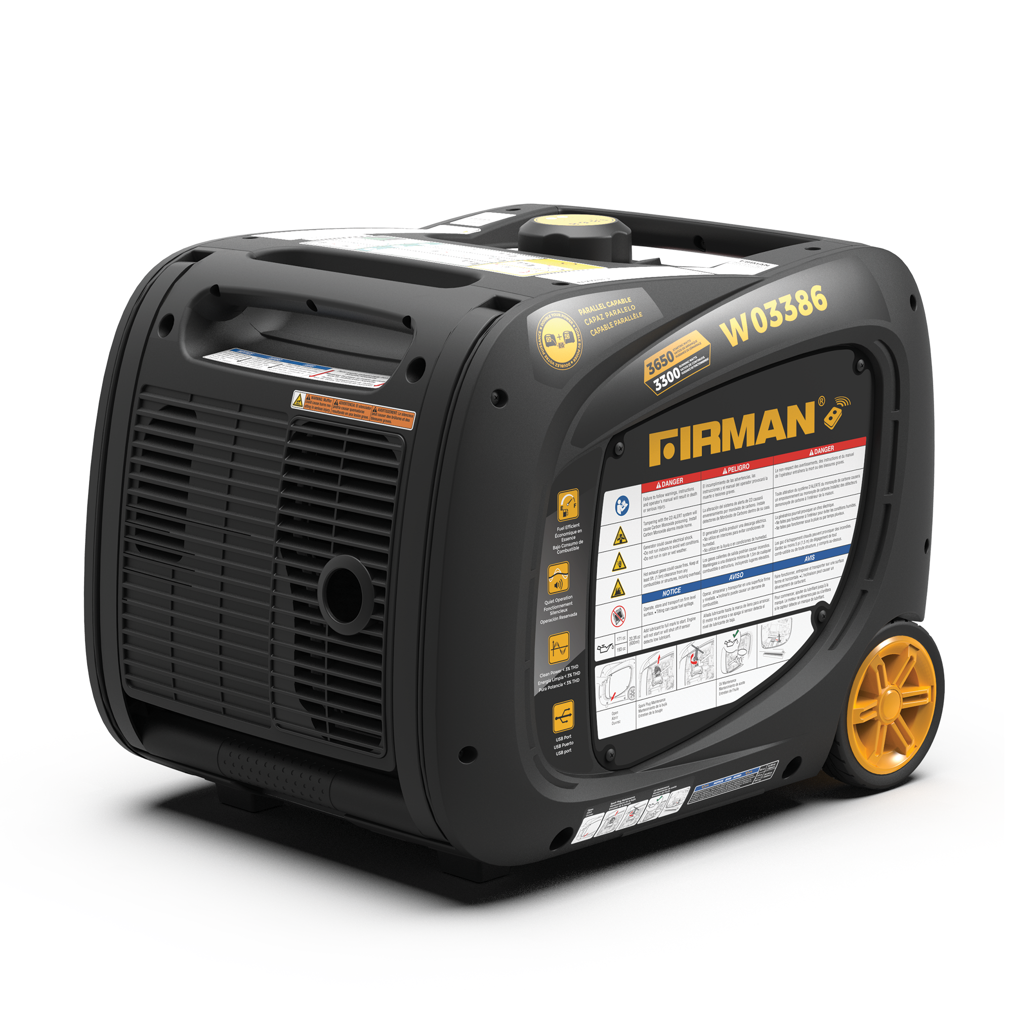 3650W Portable Inverter Generator with Remote Start & CO Alert - Perfect for Camping, RV Trips, and Emergency Power Backup