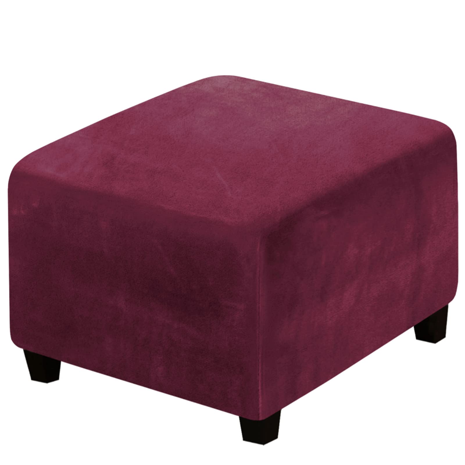 Stretch Velvet Ottoman Slipcover - Square Footstool Cover with Elastic Bottom for Folding Storage Ottoman - Burgundy - Perfect for Living Room, Bedroom & Home Decor