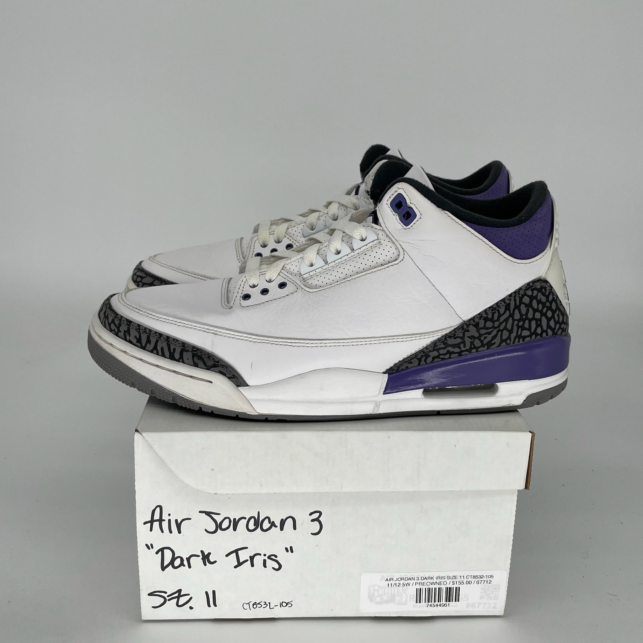 AIR JORDAN 3 DARK IRIS Men's Basketball Shoes - Size 11 (CT8532-105) - Retro Sneakers for Casual Wear & Street Style