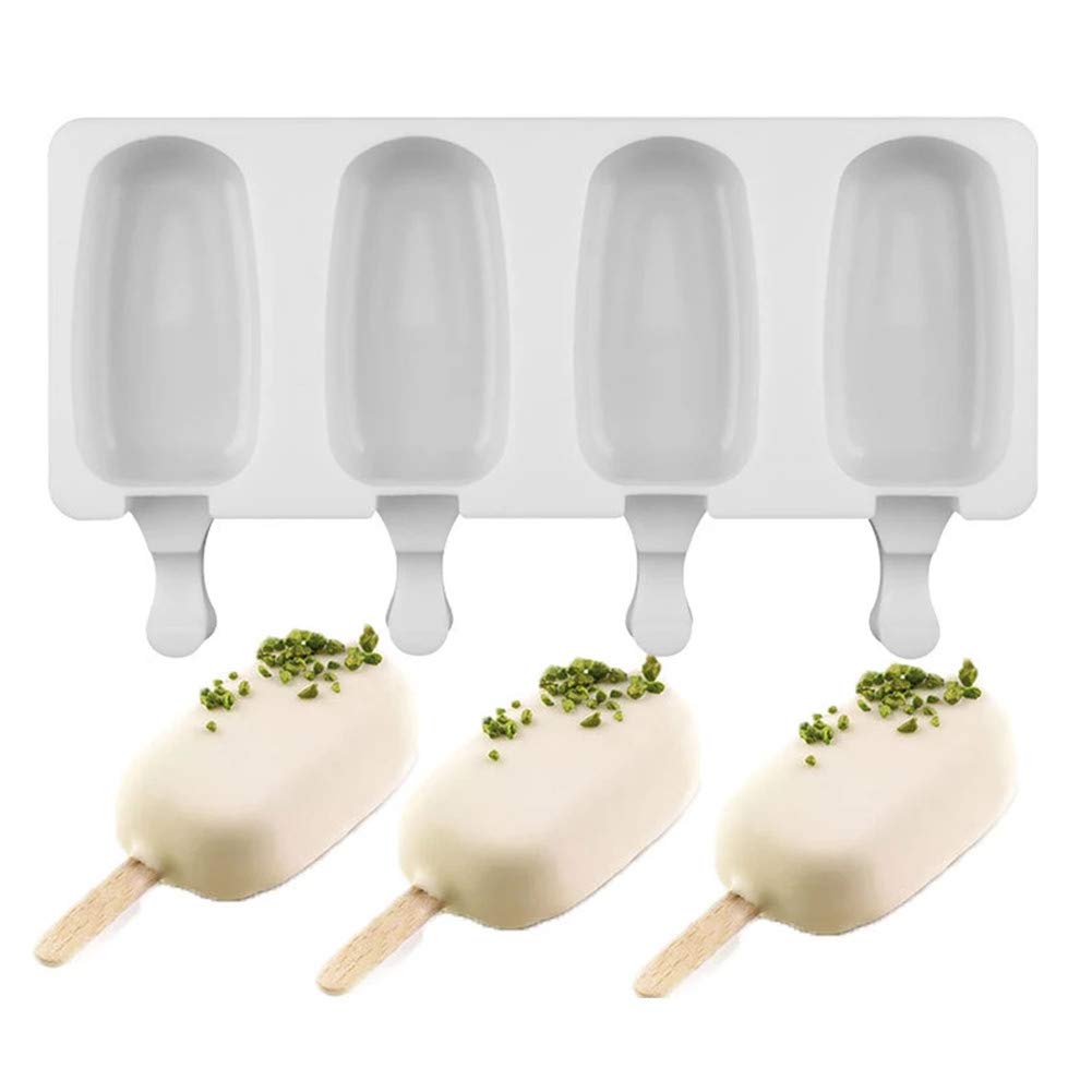 Food Grade Silicone Ice Cream Molds Set of 4 - Reusable Popsicle Molds with Free Sticks for Homemade Frozen Treats, DIY Ice Cubes & Lollies - Perfect for Summer Parties, Kids Snacks & Healthy Desserts