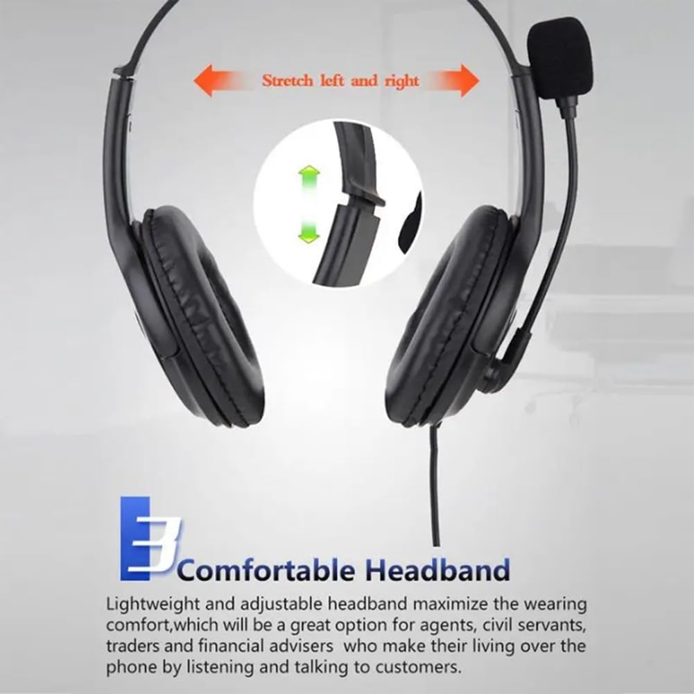 Fegtrtyoa USB Wired Headset with Noise-Canceling Mic - Computer Headphones for Zoom, Skype, Office & Call Center (1 Set) - Perfect for Remote Work, Online Teaching & Customer Service