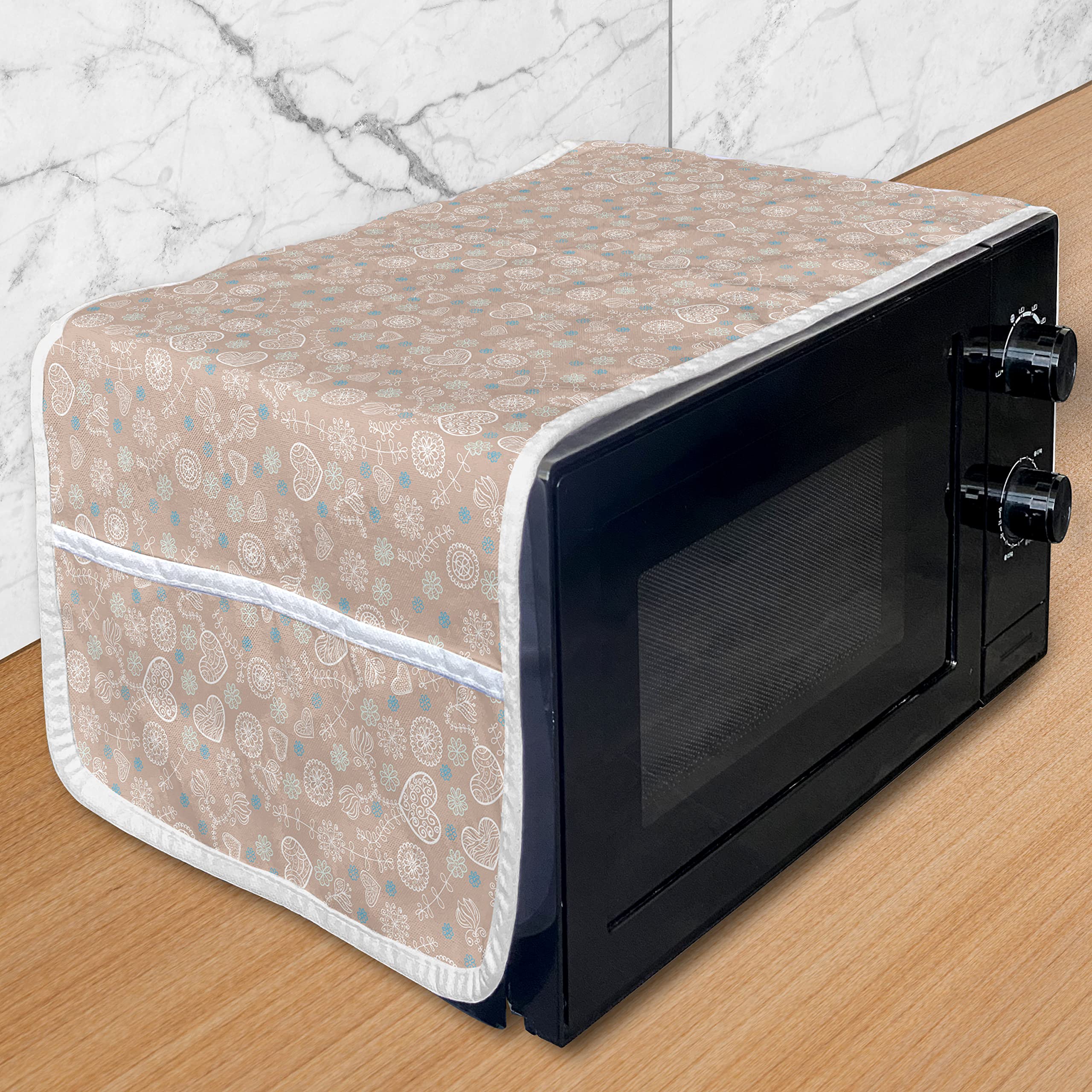 Ambesonne Mint Microwave Cover - Floral Hearts Leaves Design, Waterproof Kitchen Organizer with Pockets, 36