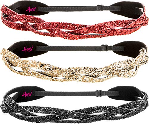3pk Black/Gold/Red Braided Bling Glitter
