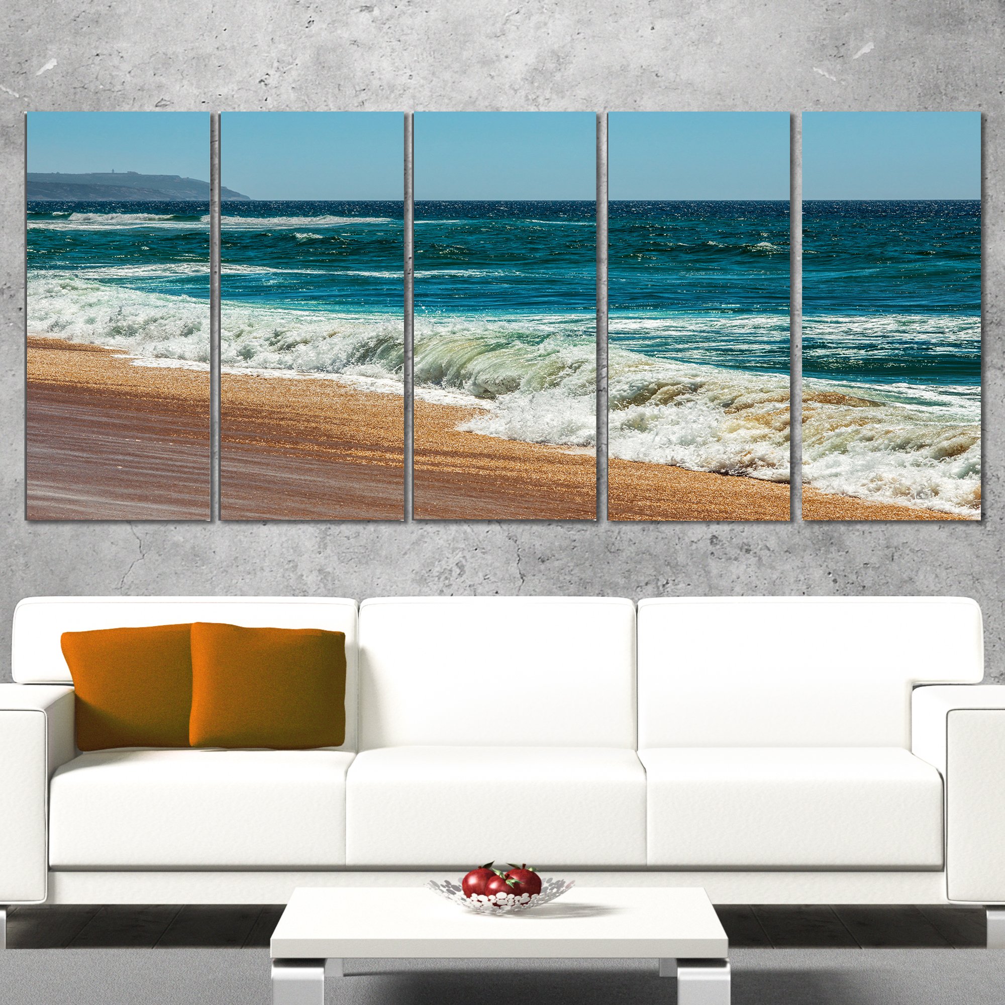 Blue Atlantic Beach Summer Seascape Canvas Wall Art - Contemporary Ocean Painting for Living Room, Bedroom & Office Decor