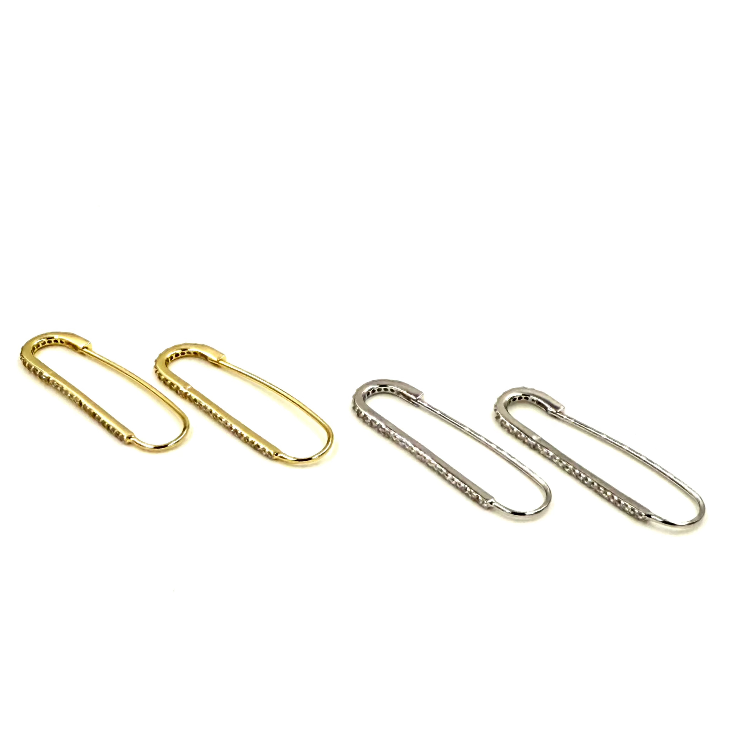 Sterling Silver Safety Pin Drop Earrings with CZ Stones - Elegant Ashley Gold Jewelry for Women, Perfect for Parties, Weddings & Everyday Wear