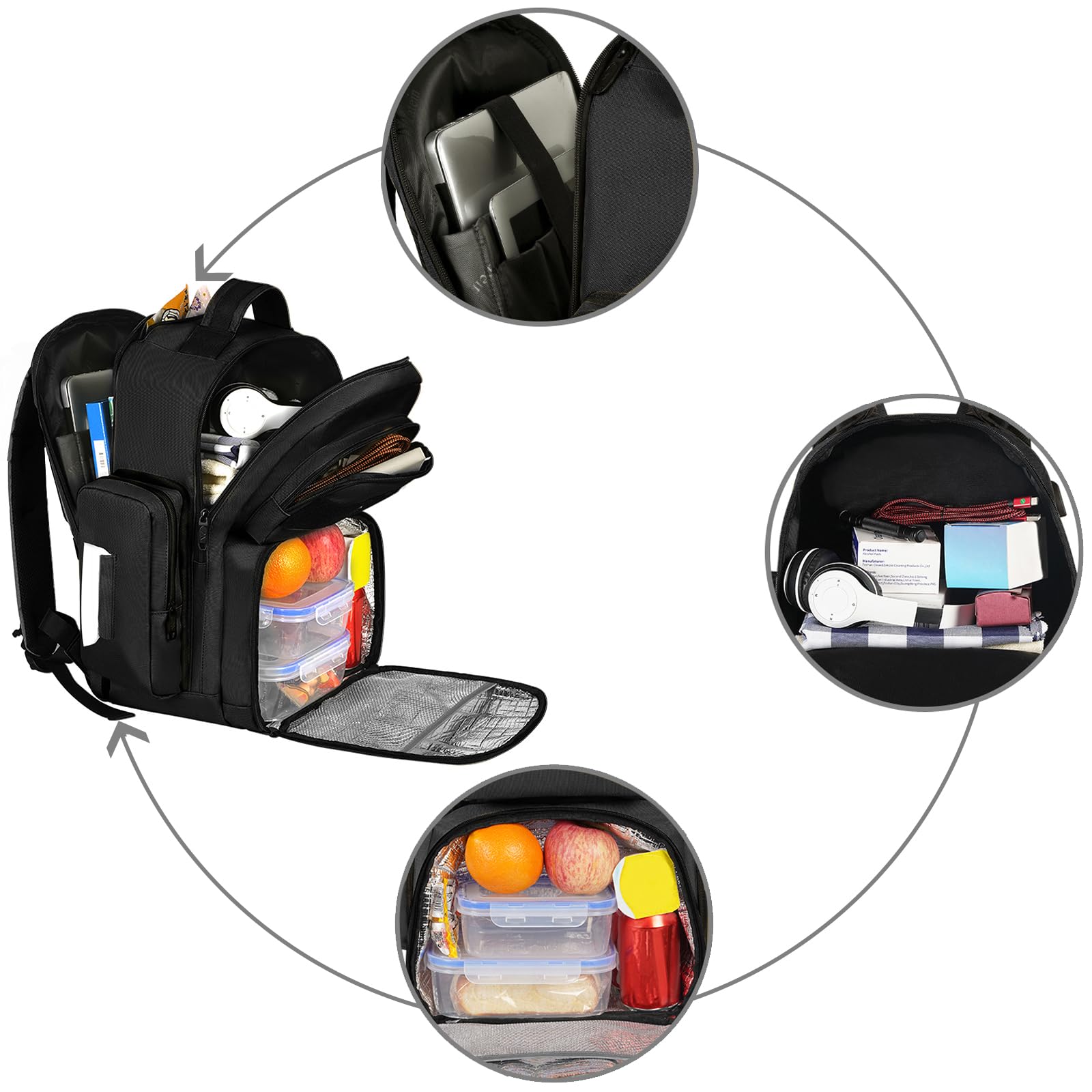 **MATEIN 15.6 Inch Tactical Backpack for Men - Insulated Lunch Compartment & Laptop Sleeve - Durable Work Backpack for Travel, Hiking, Camping, Beach & Picnic - Black**