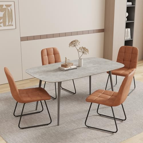 Gray Table + 4 U-shaped Brown Chairs