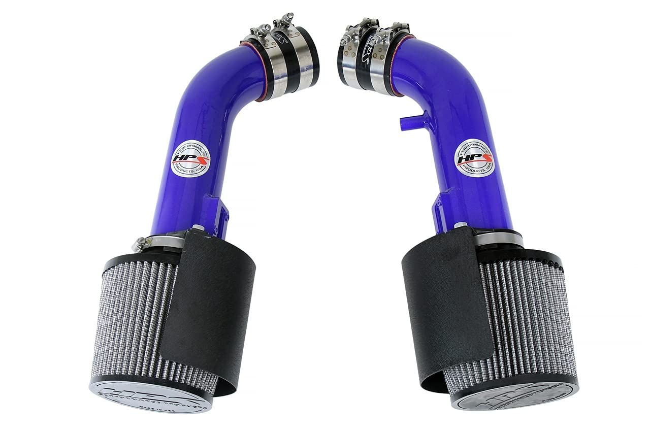 HPS Performance Blue 827-706BL Shortram Air Intake Kit with Heat Shield - High Flow Cold Air Intake System for Improved Engine Performance - Perfect for Racing & Street Performance Upgrades
