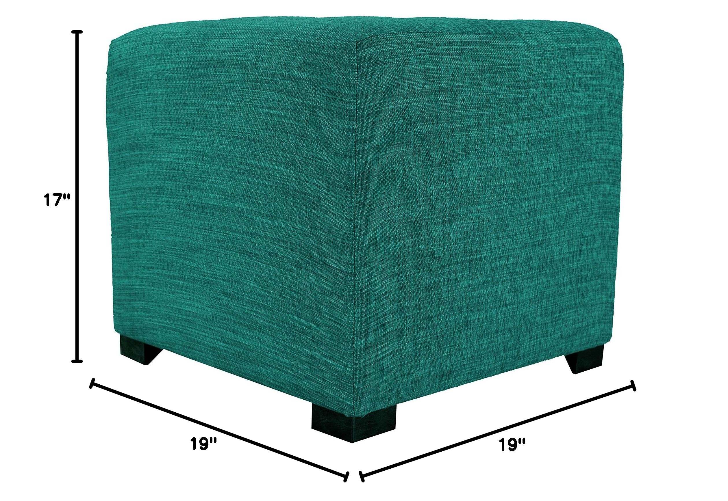 MJL Furniture Upholstered Square Ottoman with Storage - 17x19x19 Inch Cube Footrest Stool, Turquoise Blue - Perfect for Living Room, Bedroom & Home Decor