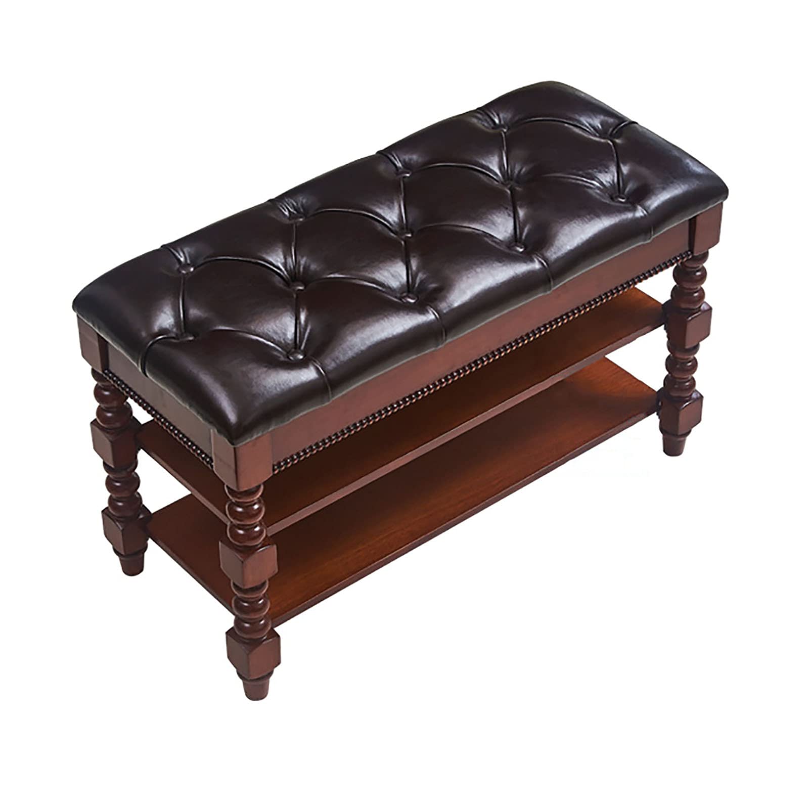 GPAIHOMRY 2-Tier Wooden Shoe Bench with Leather Seat Cushion - Entryway Storage Bench for Hallway (80x35x48cm) in Cherry Red, Green & Dark Brown - Perfect for Organizing Shoes, Boots & Home Décor in Entryways, Mudrooms & Bedrooms
