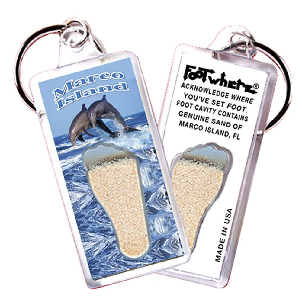 FootWhere Marco Island FL Souvenir Keychain - Handmade in USA - Perfect Travel Memento & Gift for Beach Lovers
