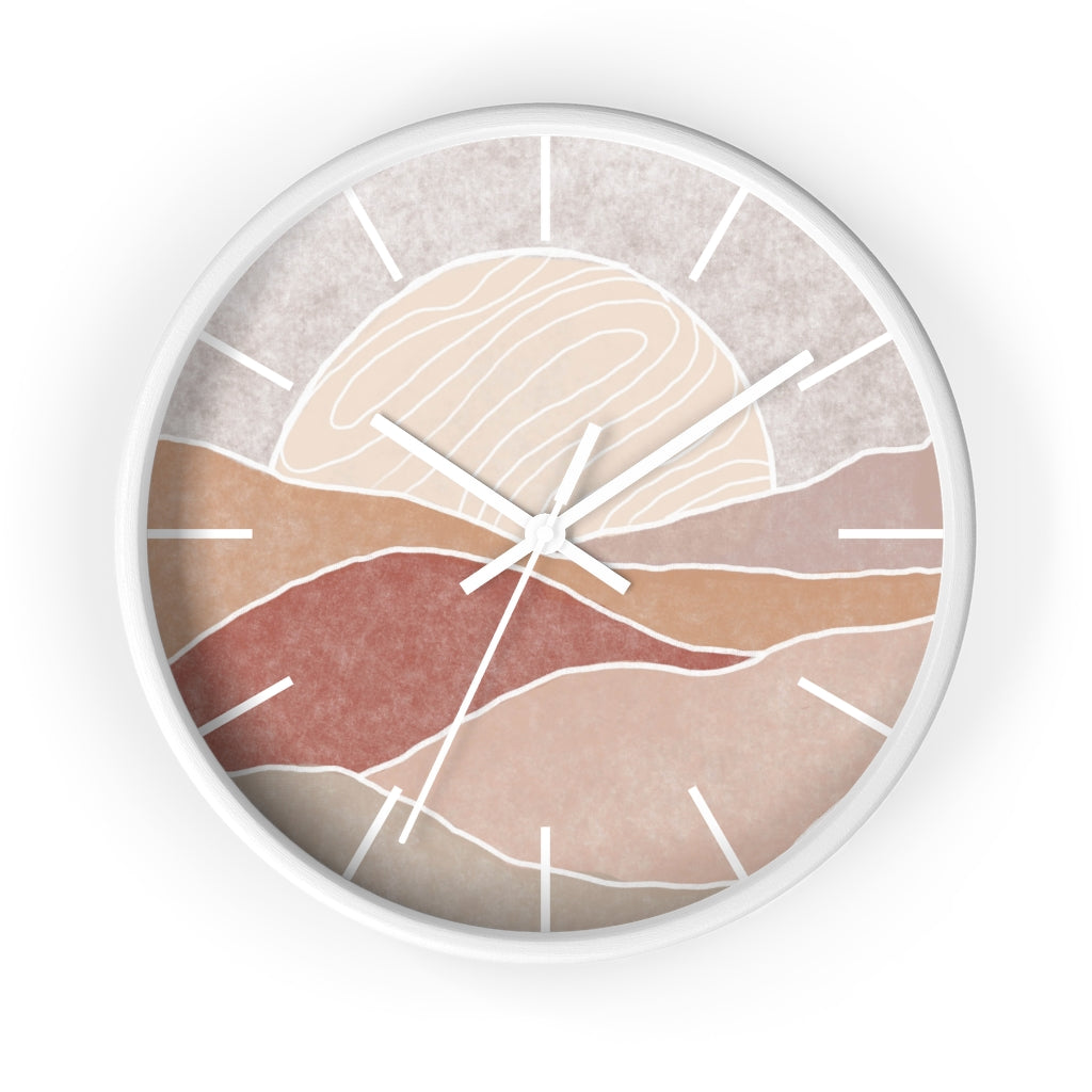 Silent Wall Clock with Sunset Modern Landscape Design - Battery Operated, No Ticking Noise - Perfect for Living Room, Bedroom, and Office Decor
