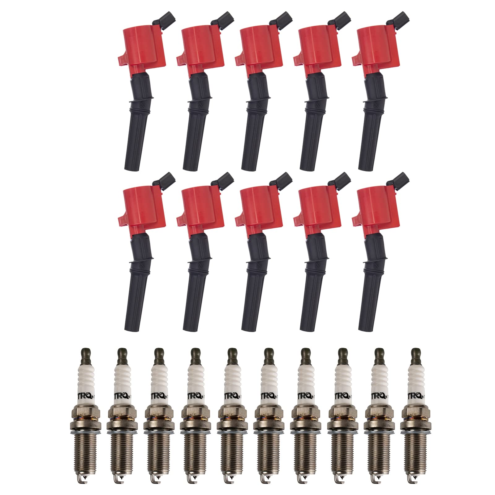 TRQ Ignition Coil and Spark Plug Kit - Compatible with Ford F150 F250 F350 (1997-2019) - High Performance Replacement Parts for Smooth Engine Start & Better Fuel Efficiency - Perfect for Off-Roading, Towing & Daily Driving