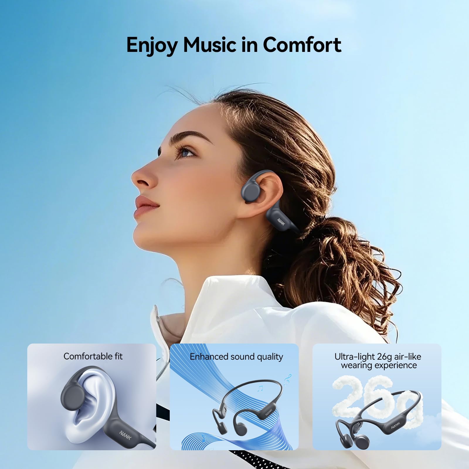NANK Runner4 Bone Conduction Headphones - IP68 Waterproof Wireless Bluetooth 5.4 Open-Ear Headset with 16GB MP3 Player & Hard Case - Perfect for Running, Swimming, Gym Workouts & Outdoor Sports Activities