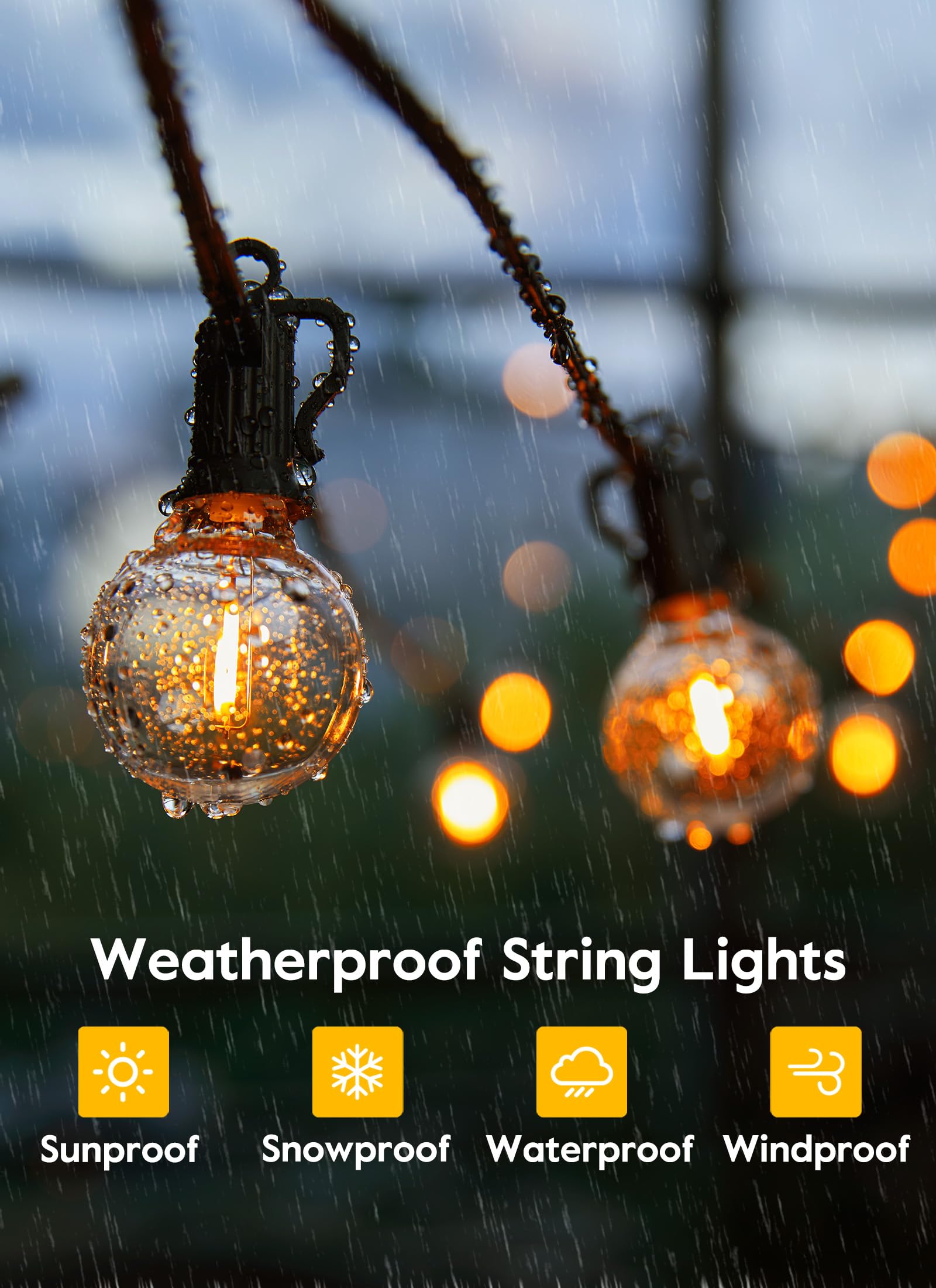 G40 Outdoor String Lights LED 38Ft (28+10) with Remote Control - 16 Shatterproof LED Bulbs (1 Spare) - Waterproof Globe Hanging Lights for Backyard, Pergola, Bistro, Yard, Garden & Patio Decor - E12 Socket 2700K Warm White - Perfect for Weddings, Parties & Outdoor Dining