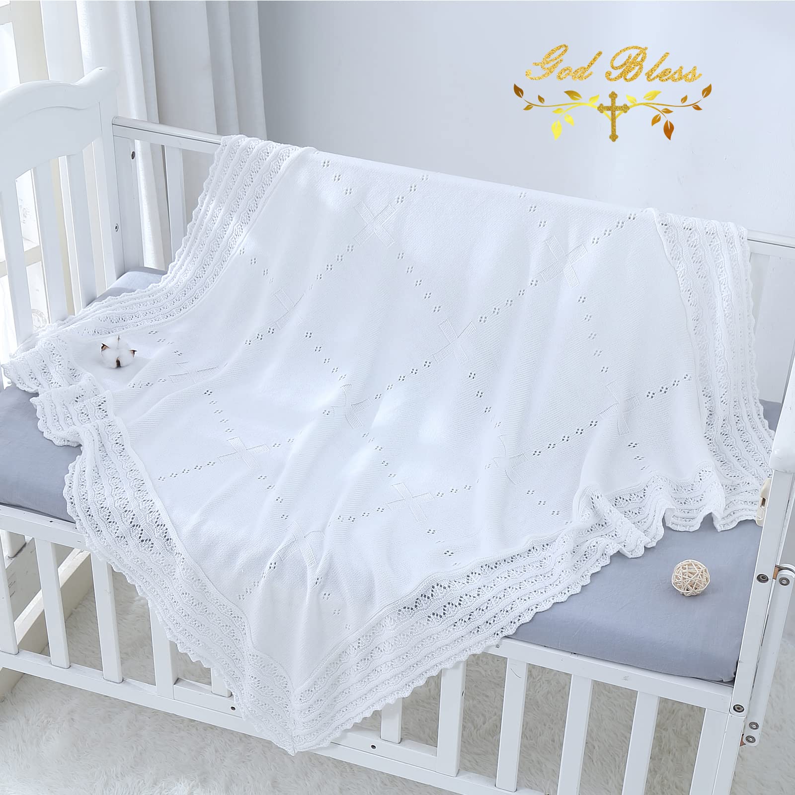 Booulfi White Cotton Knit Baby Blanket - 47