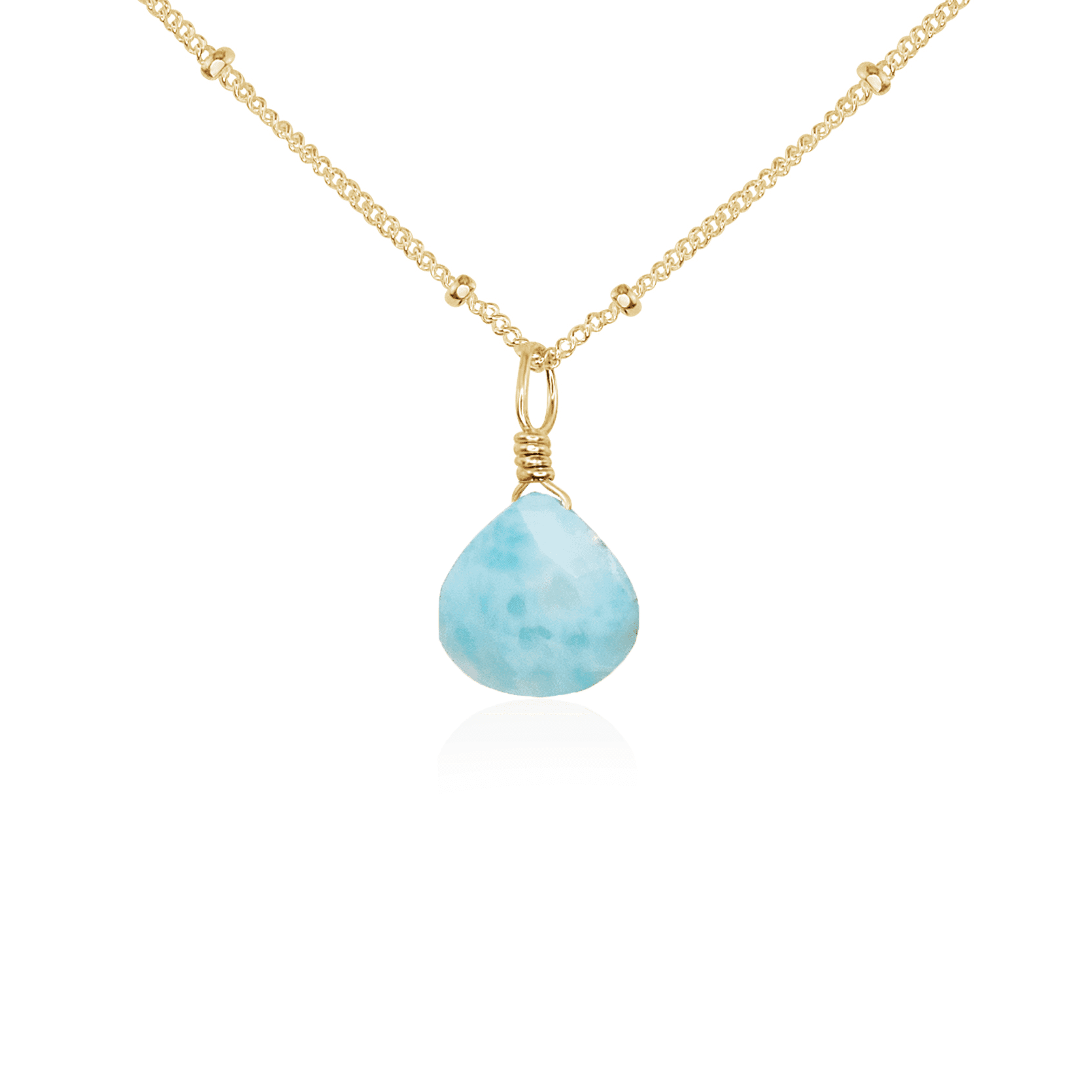 Tiny Larimar Teardrop Crystal Pendant Necklace - Genuine Blue Gemstone Jewelry for Women - Perfect for Beach Vacations, Boho Fashion & Spiritual Healing