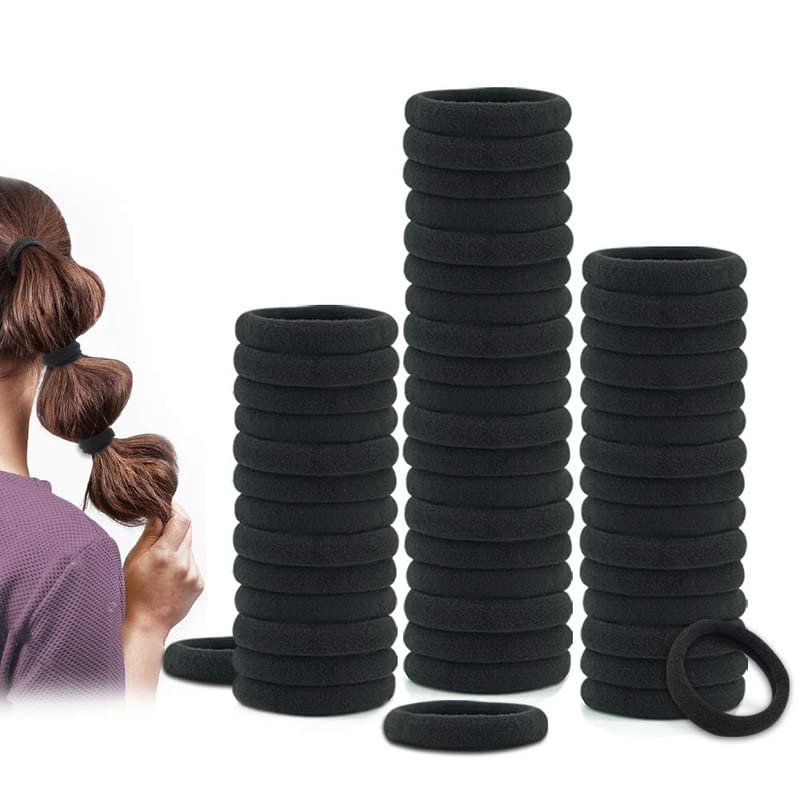 CHRONEX 12 Pack Black Hair Rubber Bands - Stretchy Elastic Cotton Hair Ties for Women & Girls - Perfect for Ponytails, Braids, and Everyday Hairstyles