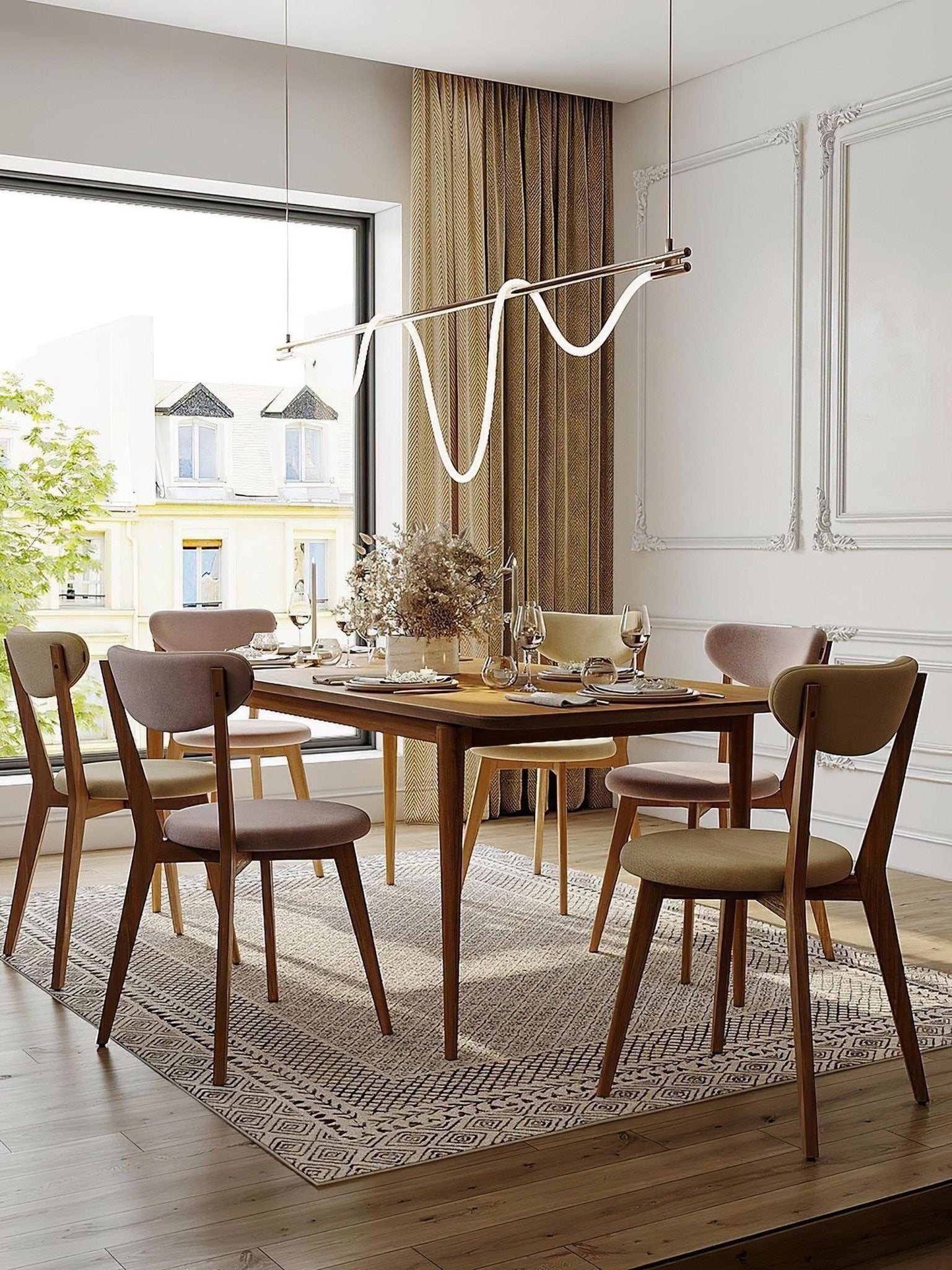 Modern Flexible Linear Curve Chandelier - Adjustable LED Pendant Light for Dining Room, Kitchen Island, Living Room & Bedroom Lighting