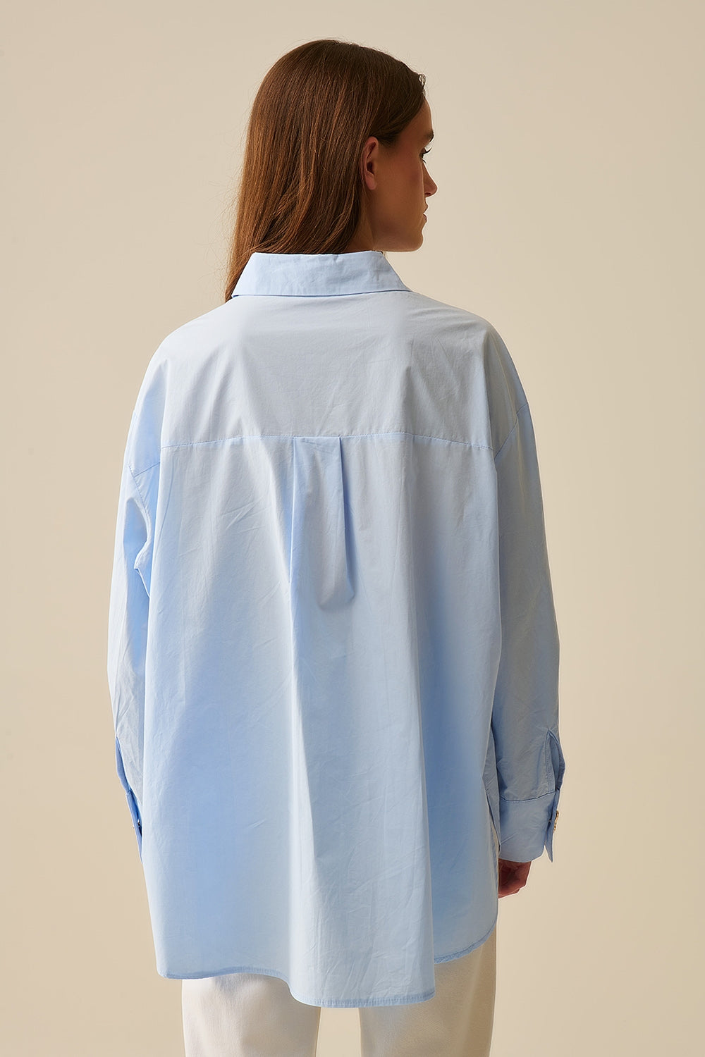 Blue Poplin Casual Shirt with Gold Heart Buttons - Perfect for Everyday Wear, Date Nights & Office Outfits