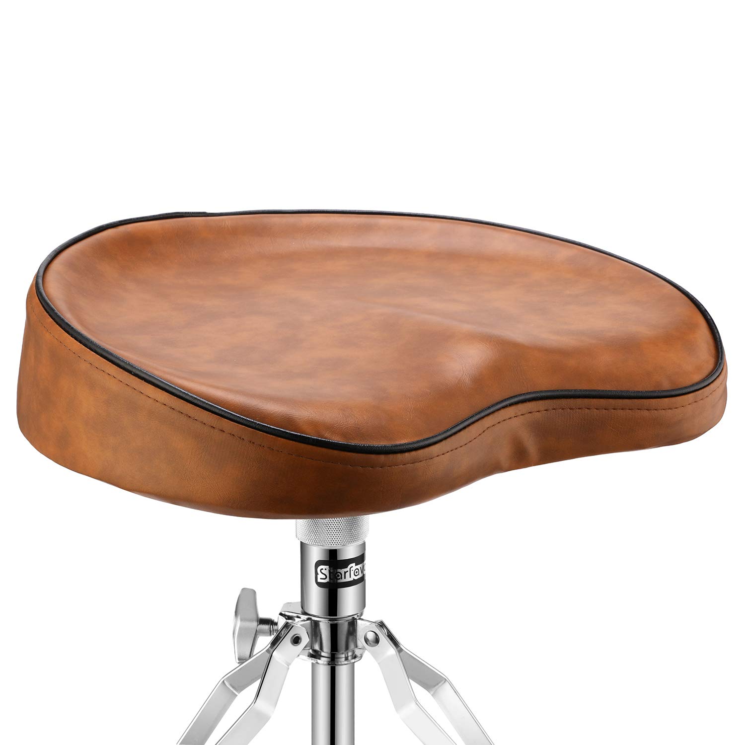 Starfavor Adjustable Drum Throne with Padded Seat - Swivel Drum Stool for Drummers, Brown - Perfect for Home Studios, Live Performances & Practice Sessions