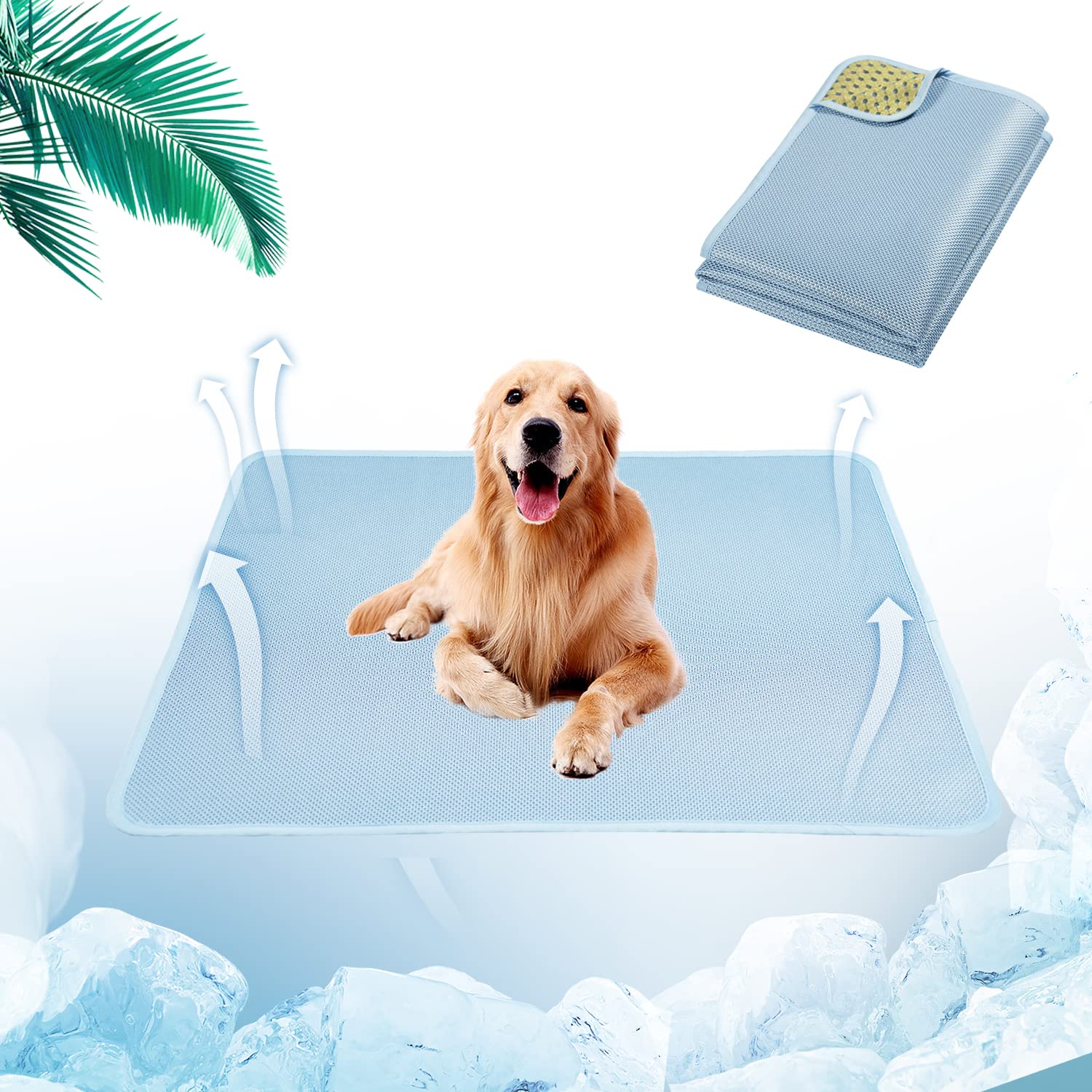 Dog Cooling Mat for Summer - Non-Slip Ice Silk Pet Cooling Pad for Dogs & Cats - 28x40 Inch Blue Cooling Mat for Kennel, Sofa, Bed, Floor & Car Seats - Keep Pets Cool in Hot Weather - Perfect for Indoor & Outdoor Use