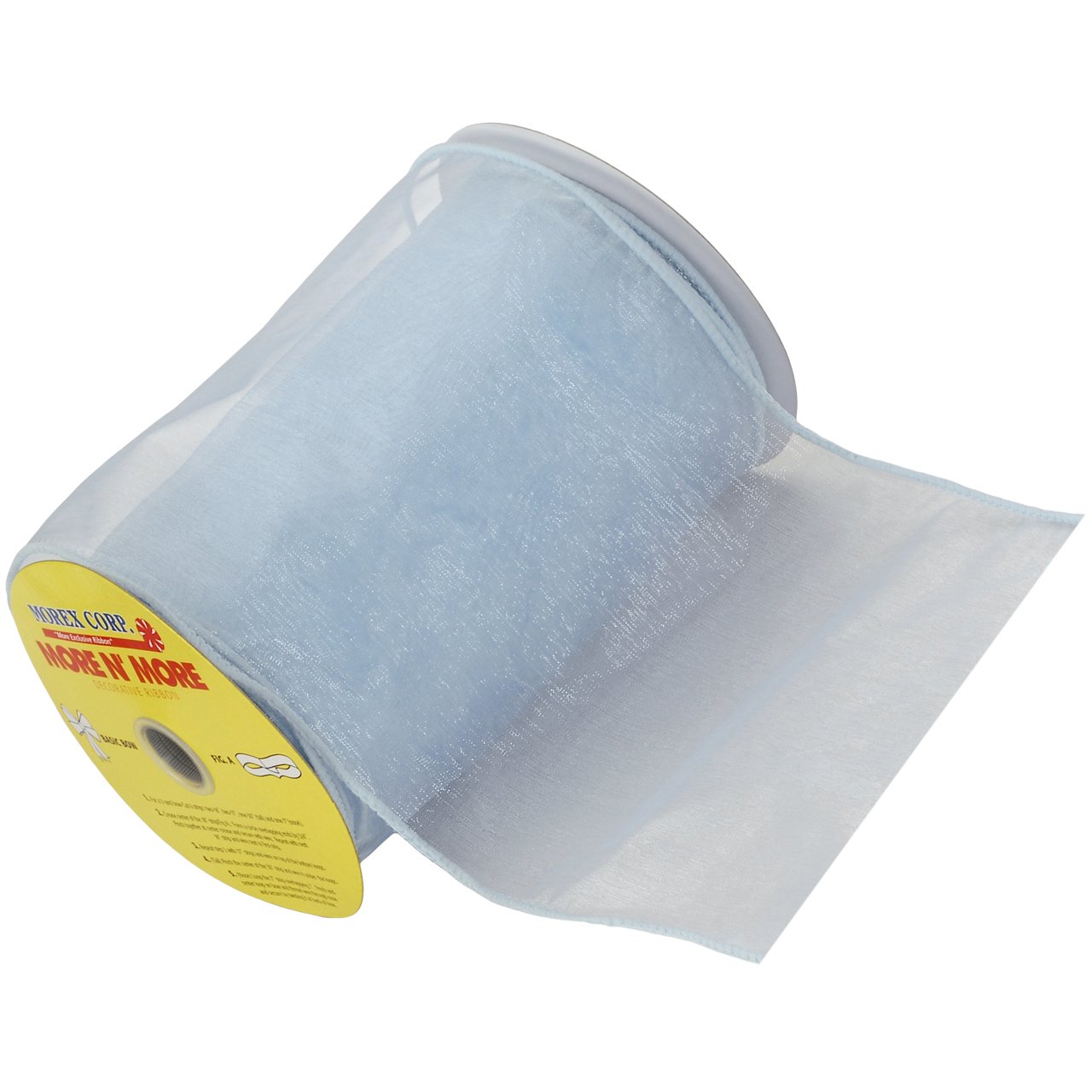 Morex 6-Inch Light Blue Chiffon Ribbon with Wire Edge - 10-Yard Spool for Gift Wrapping, Wedding Decor, and DIY Crafts